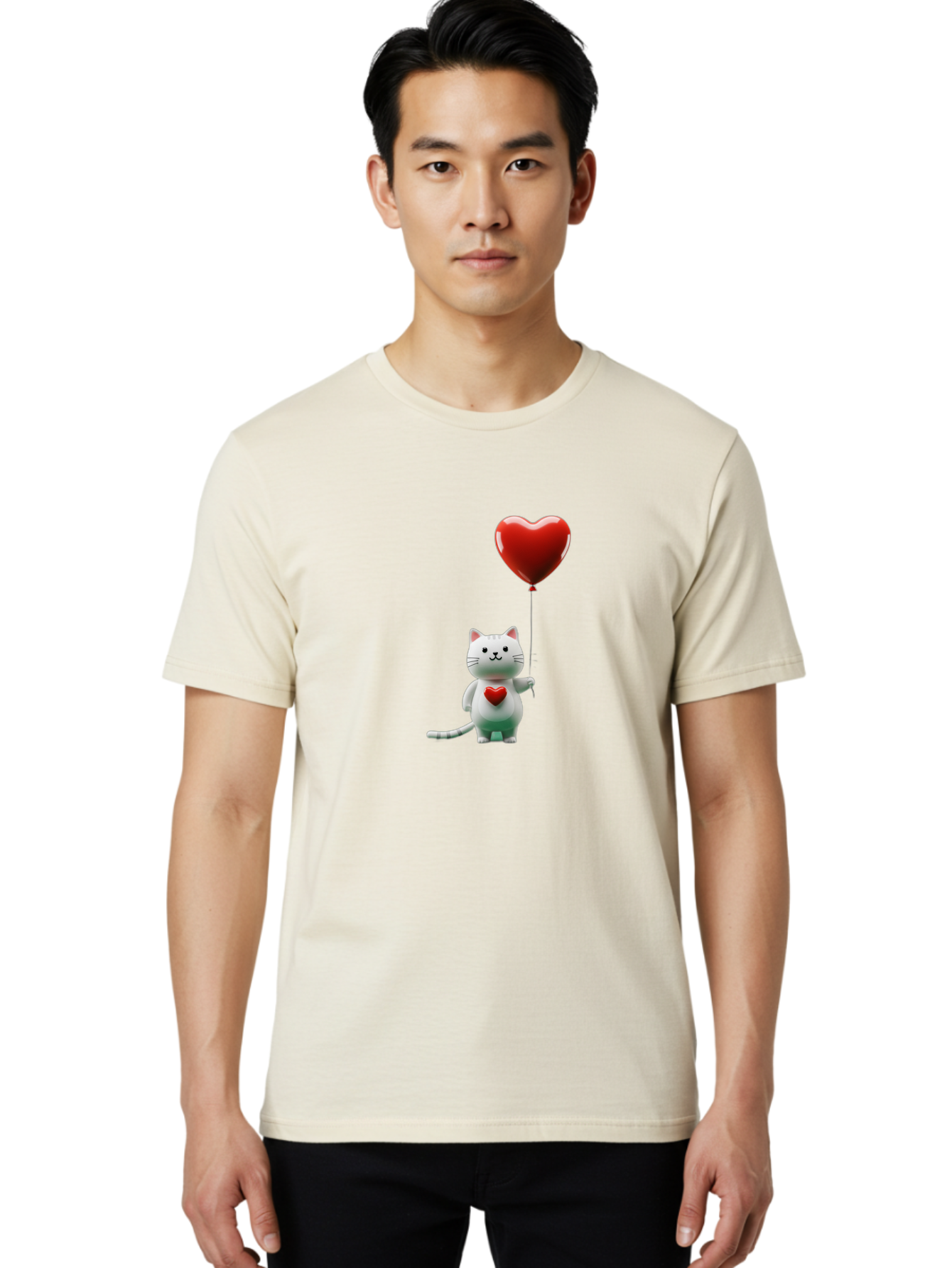 White-Cat-With-Heart-Balloon Men'S Graphic Tee, 100% Cotton, Comfortable Casual Summer Wear, Machine Washable, Vintage Camera, Old Camera, Antique Camera, Black Camera, Classic Photography, Photography Equipment, Nostalgic Device, Film Camera, Bai557