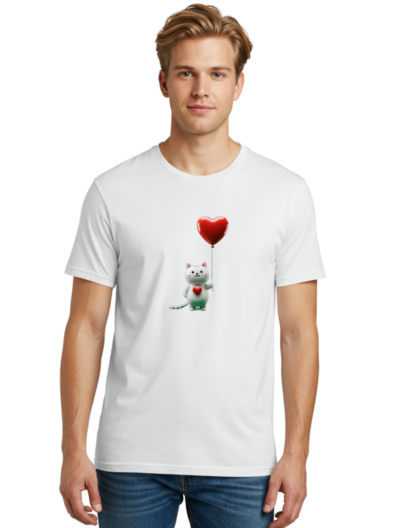 White-Cat-With-Heart-Balloon Men'S Graphic Tee, 100% Cotton, Comfortable Casual Summer Wear, Machine Washable, Vintage Camera, Old Camera, Antique Camera, Black Camera, Classic Photography, Photography Equipment, Nostalgic Device, Film Camera, Bai557
