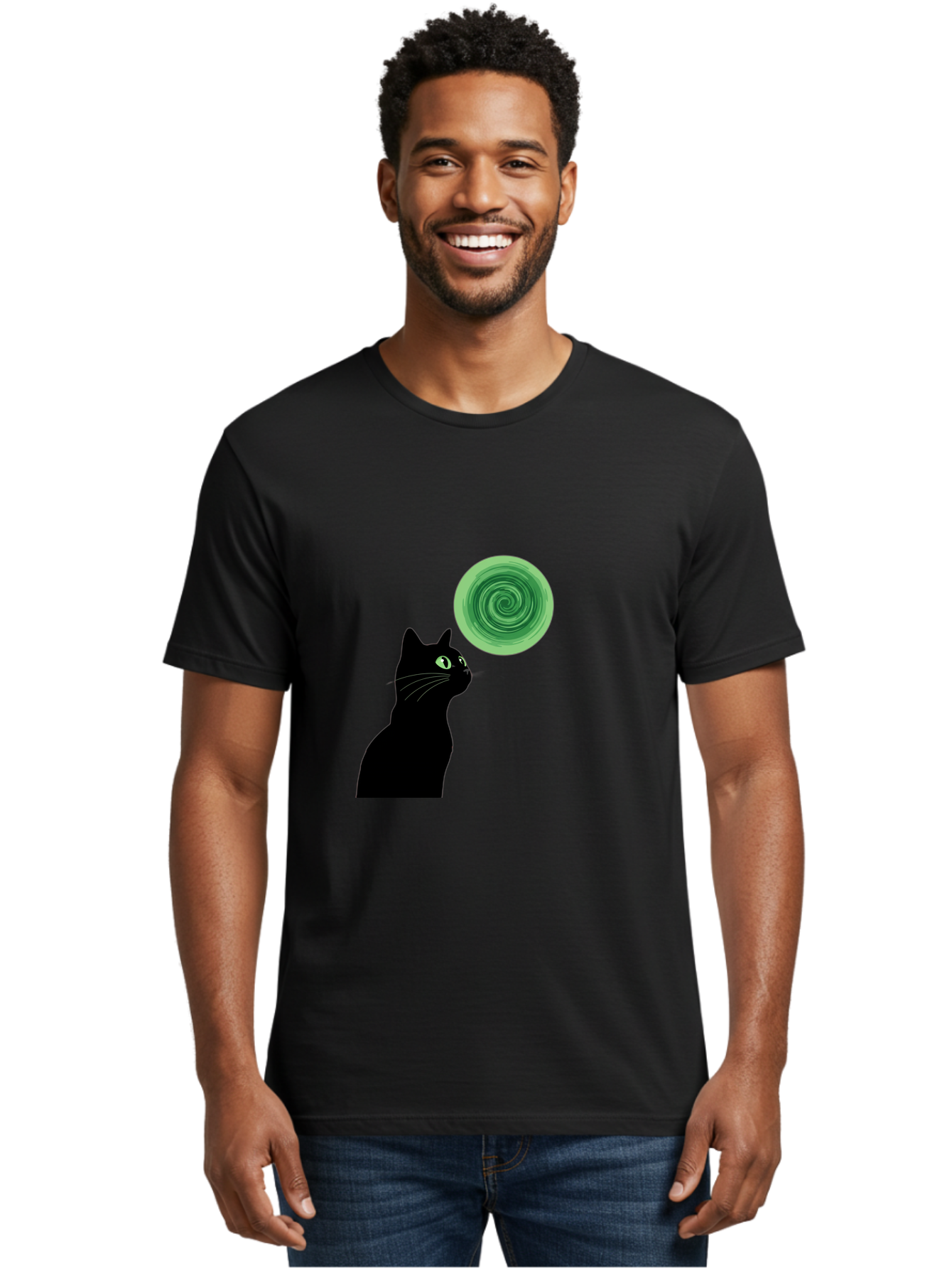 Black-Cat-And-Spiral Men'S Graphic Tee, 100% Cotton, Comfortable Casual Summer Wear, Machine Washable, Vintage Camera, Old Camera, Antique Camera, Black Camera, Classic Photography, Photography Equipment, Nostalgic Device, Film Camera, Bai592