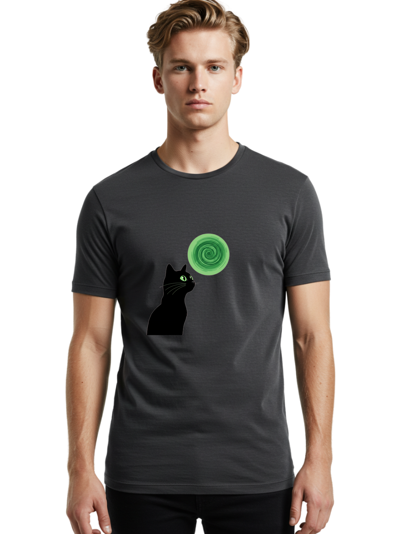 Black-Cat-And-Spiral Men'S Graphic Tee, 100% Cotton, Comfortable Casual Summer Wear, Machine Washable, Vintage Camera, Old Camera, Antique Camera, Black Camera, Classic Photography, Photography Equipment, Nostalgic Device, Film Camera, Bai592