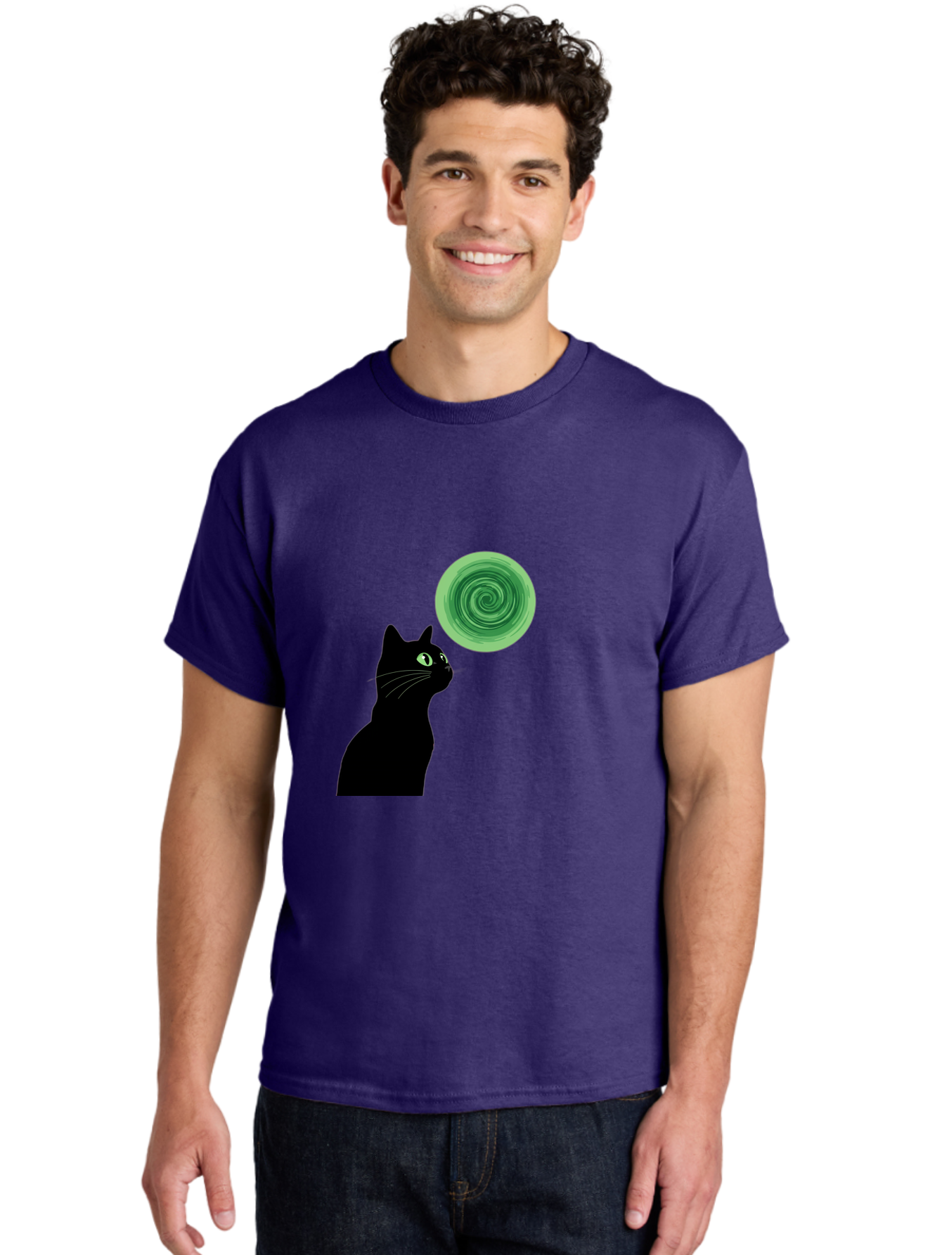 Black-Cat-And-Spiral Men'S Graphic Tee, 100% Cotton, Comfortable Casual Summer Wear, Machine Washable, Vintage Camera, Old Camera, Antique Camera, Black Camera, Classic Photography, Photography Equipment, Nostalgic Device, Film Camera, Bai592