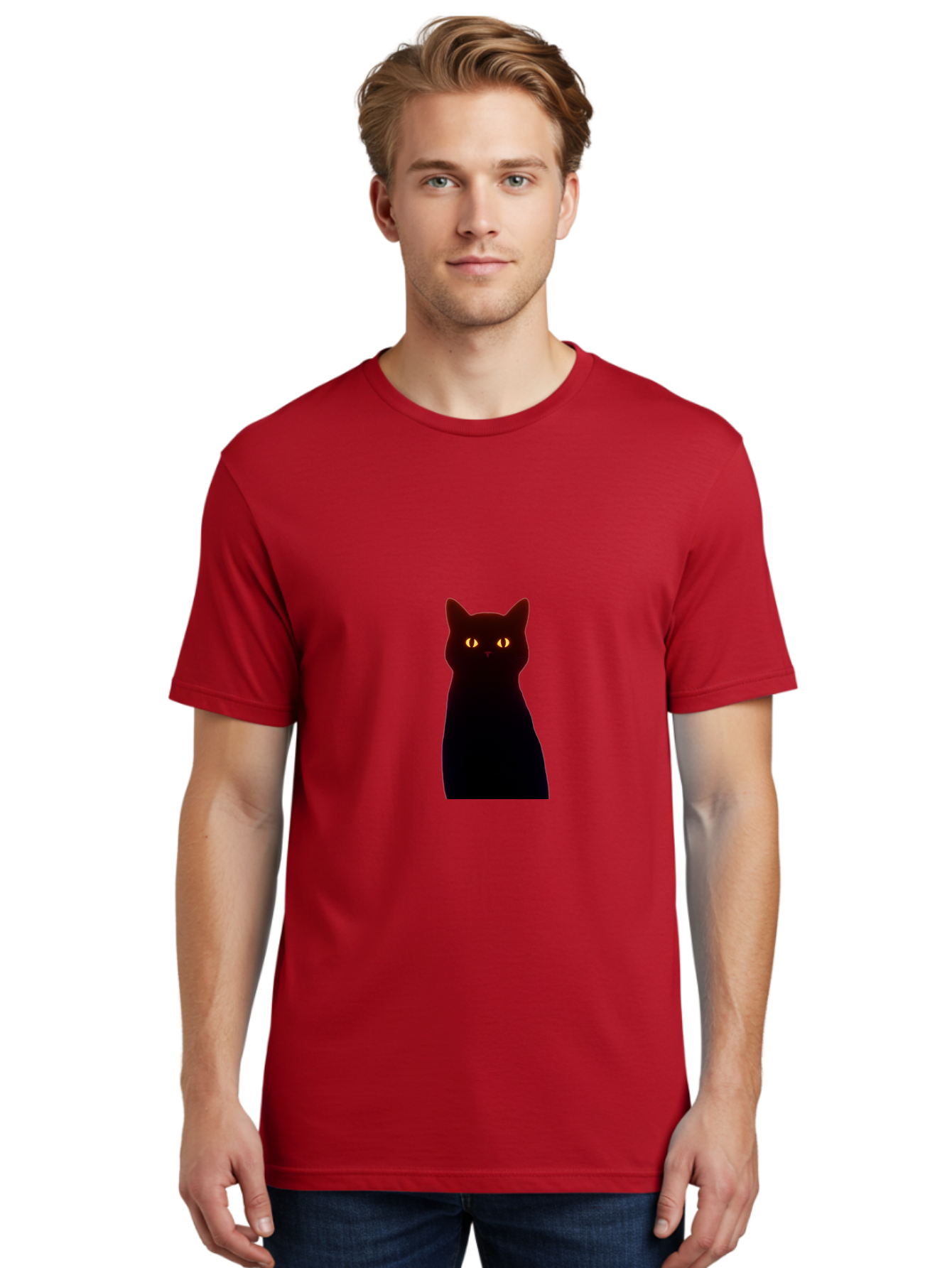 Black-Cat-With-Glowing-Eyes Men'S Graphic Tee, 100% Cotton, Comfortable Casual Summer Wear, Machine Washable, Vintage Camera, Old Camera, Antique Camera, Black Camera, Classic Photography, Photography Equipment, Nostalgic Device, Film Camera, Bai595