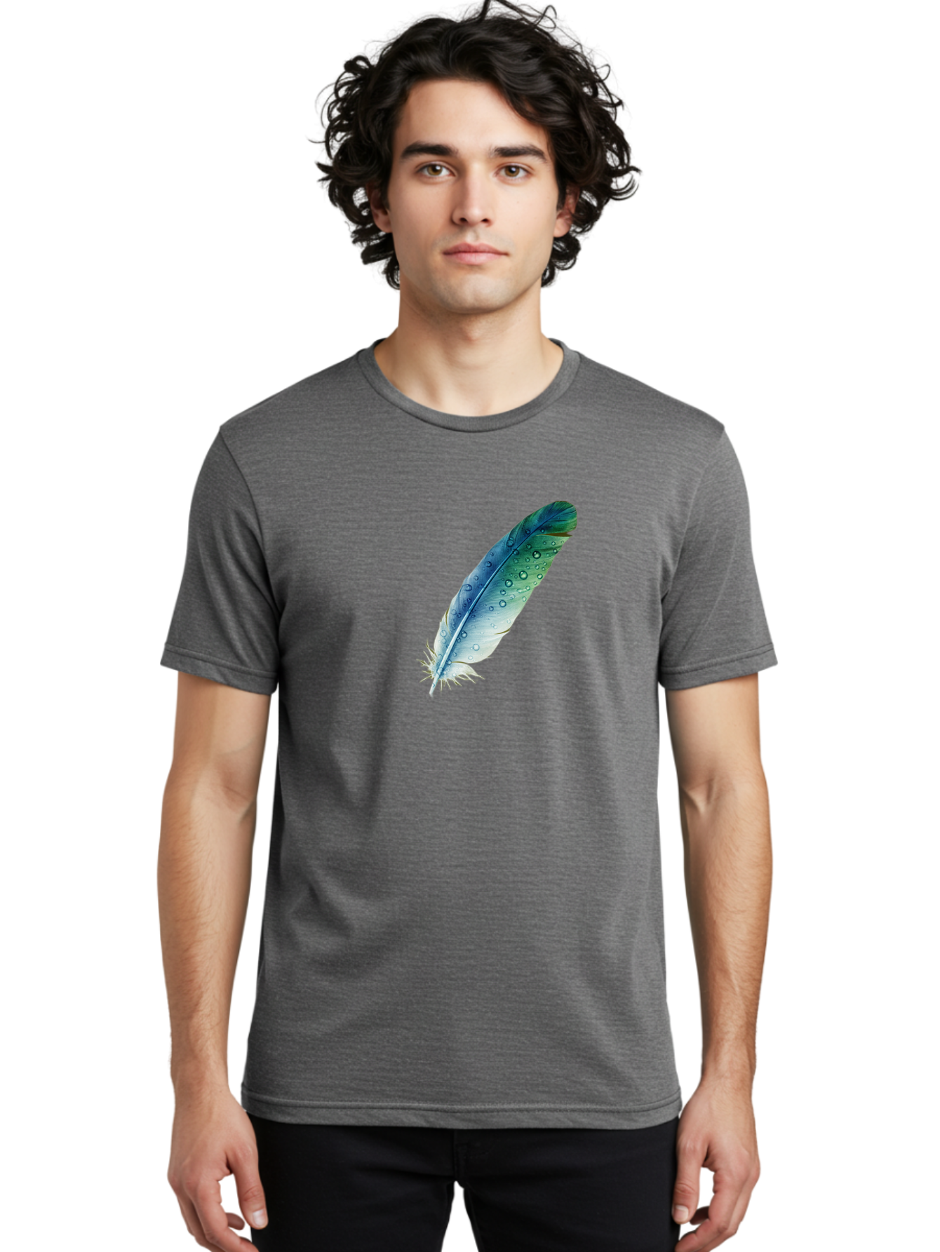 Blue-Feather-With-Water-Droplets Men'S Graphic Tee, 100% Cotton, Comfortable Casual Summer Wear, Machine Washable, Vintage Camera, Old Camera, Antique Camera, Black Camera, Classic Photography, Photography Equipment, Nostalgic Device, Bai598