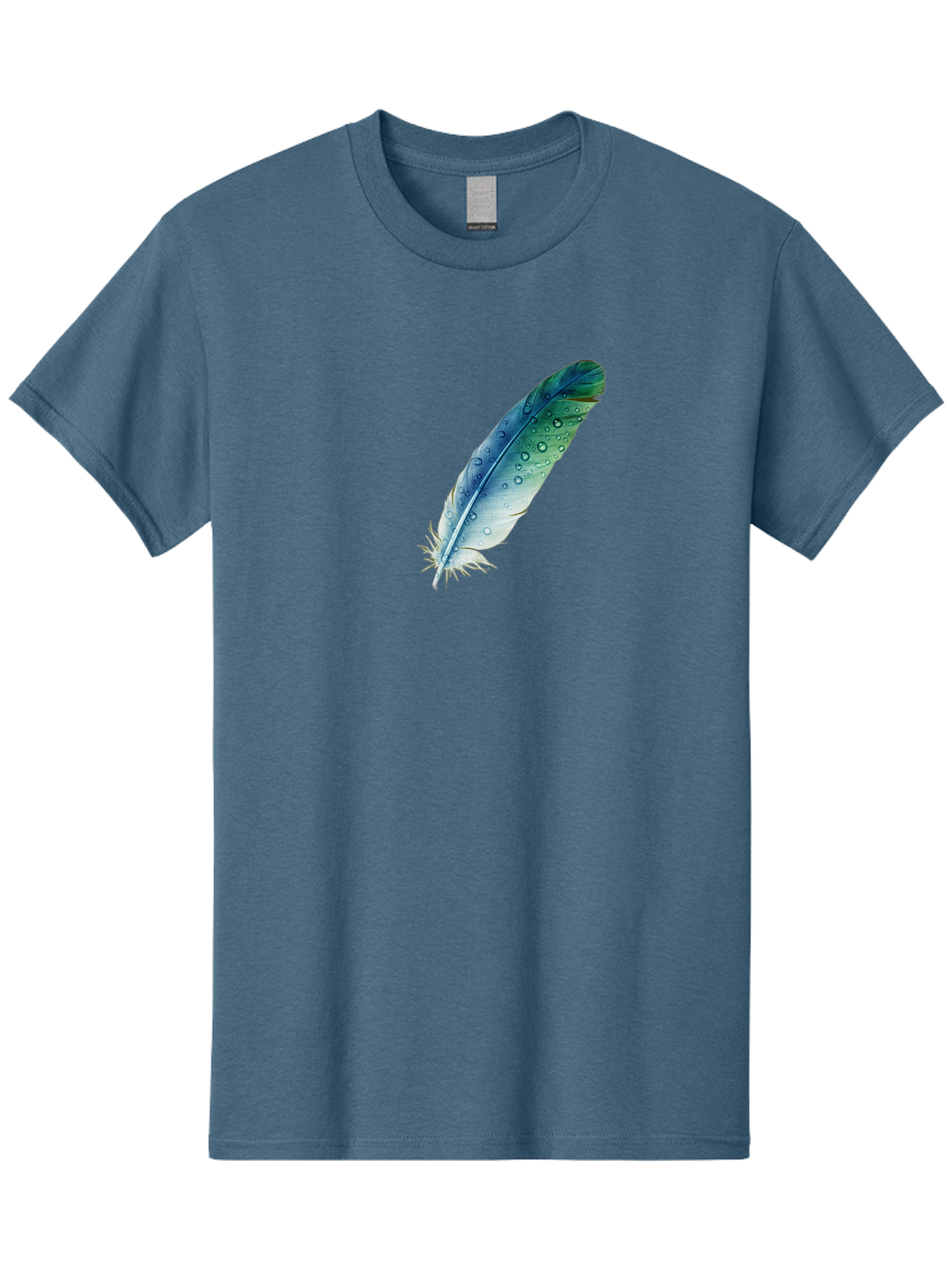 Blue-Feather-With-Water-Droplets Men'S Graphic Tee, 100% Cotton, Comfortable Casual Summer Wear, Machine Washable, Vintage Camera, Old Camera, Antique Camera, Black Camera, Classic Photography, Photography Equipment, Nostalgic Device, Bai598