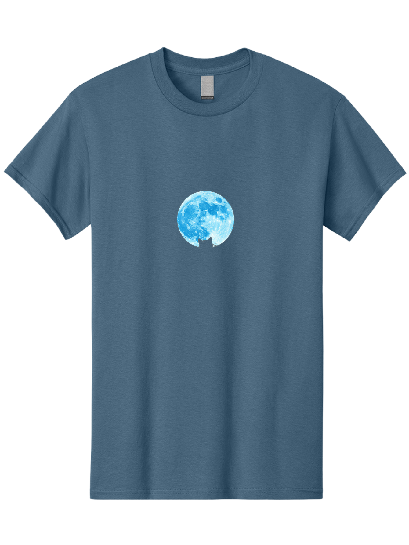 Blue-Moon-With-Cat-Silhouette Men'S Graphic Tee, 100% Cotton, Comfortable Casual Summer Wear, Machine Washable, Vintage Camera, Old Camera, Antique Camera, Black Camera, Classic Photography, Photography Equipment, Nostalgic Device, Bai599