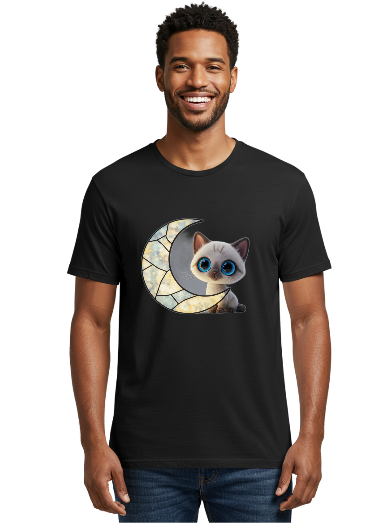 Cat-And-Crescent-Moon-1 Men'S Graphic Tee, 100% Cotton, Comfortable Casual Summer Wear, Machine Washable, Vintage Camera, Old Camera, Antique Camera, Black Camera, Classic Photography, Photography Equipment, Nostalgic Device, Film Camera, Bai619