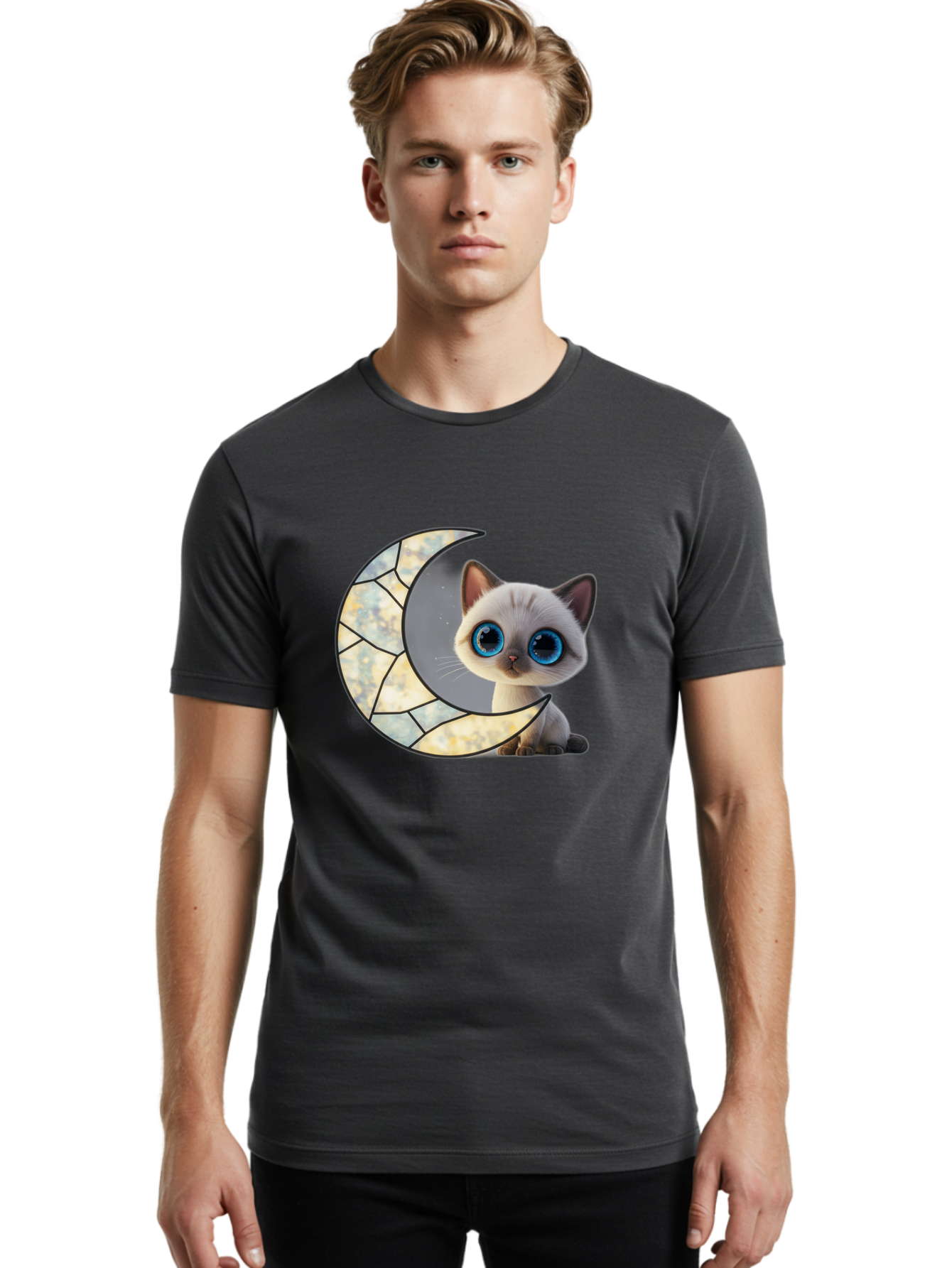 Cat-And-Crescent-Moon-1 Men'S Graphic Tee, 100% Cotton, Comfortable Casual Summer Wear, Machine Washable, Vintage Camera, Old Camera, Antique Camera, Black Camera, Classic Photography, Photography Equipment, Nostalgic Device, Film Camera, Bai619