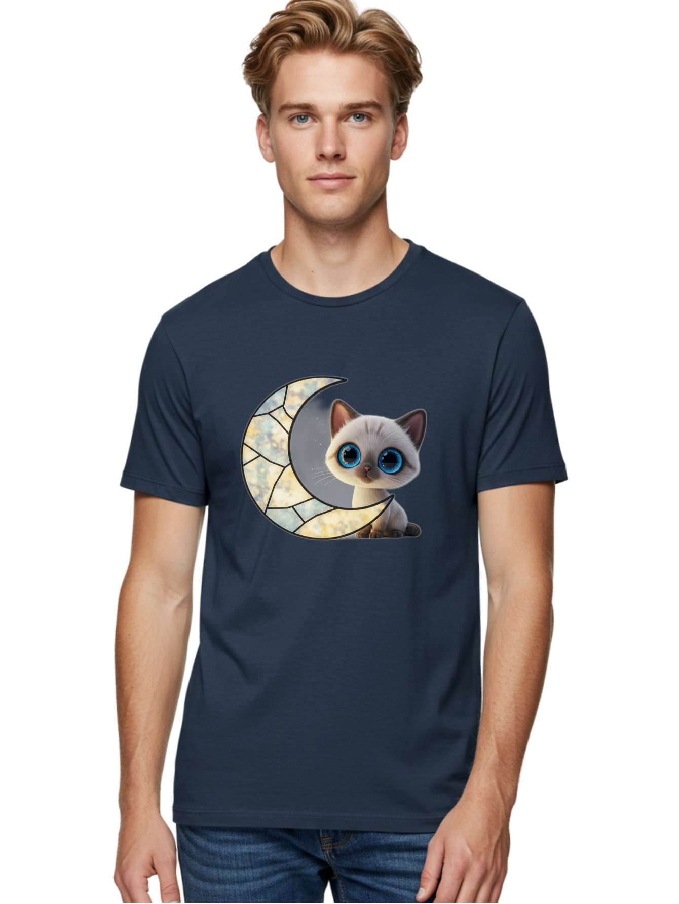 Cat-And-Crescent-Moon-1 Men'S Graphic Tee, 100% Cotton, Comfortable Casual Summer Wear, Machine Washable, Vintage Camera, Old Camera, Antique Camera, Black Camera, Classic Photography, Photography Equipment, Nostalgic Device, Film Camera, Bai619
