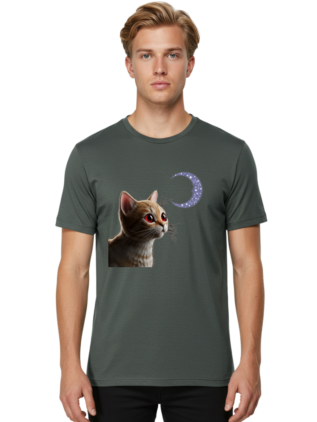 Cat-And-Crescent-Moon-2 Men'S Graphic Tee, 100% Cotton, Comfortable Casual Summer Wear, Machine Washable, Vintage Camera, Old Camera, Antique Camera, Black Camera, Classic Photography, Photography Equipment, Nostalgic Device, Film Camera, Bai620