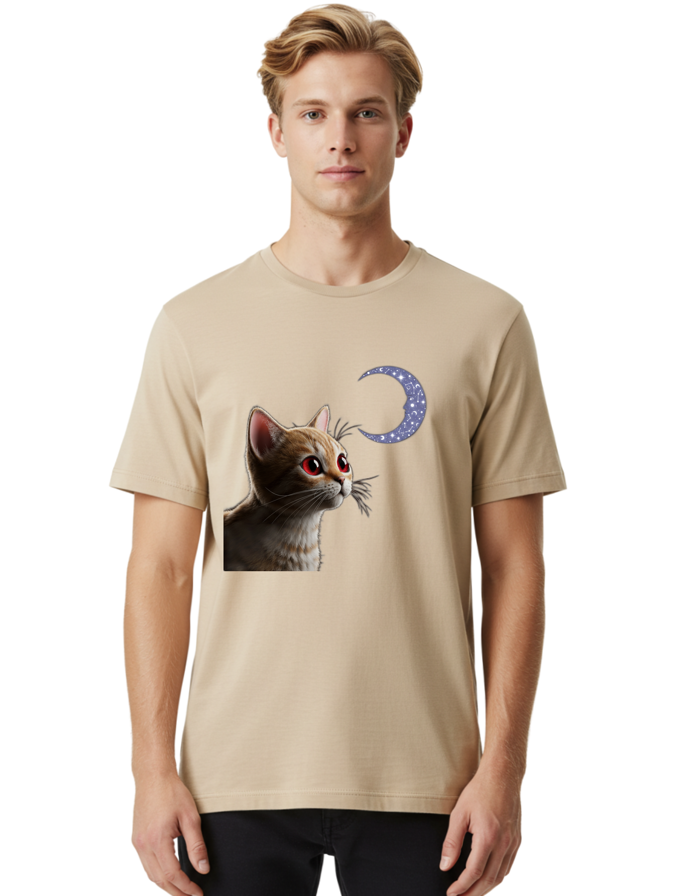 Cat-And-Crescent-Moon-2 Men'S Graphic Tee, 100% Cotton, Comfortable Casual Summer Wear, Machine Washable, Vintage Camera, Old Camera, Antique Camera, Black Camera, Classic Photography, Photography Equipment, Nostalgic Device, Film Camera, Bai620