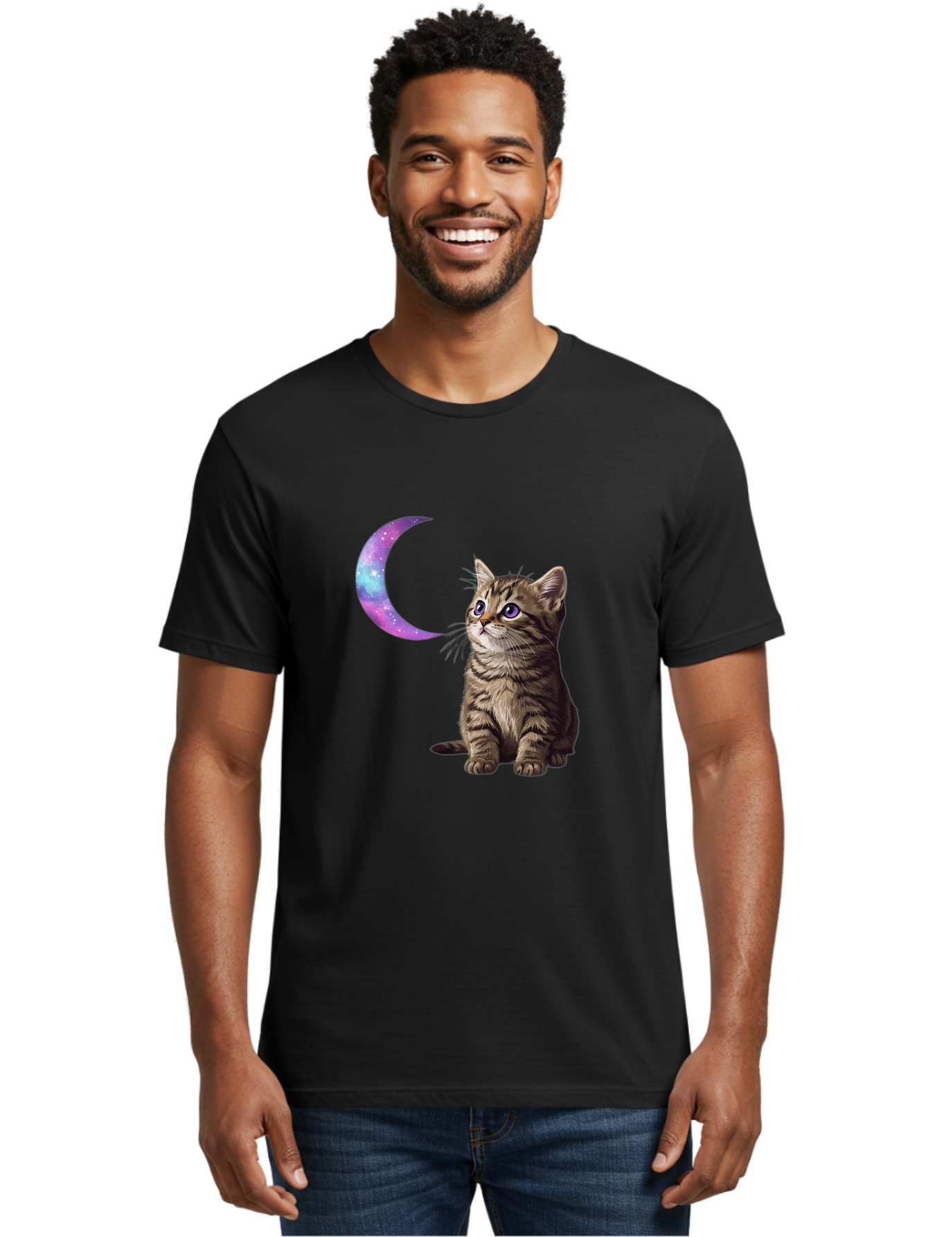 Cat-And-Crescent-Moon-3 Men'S Graphic Tee, 100% Cotton, Comfortable Casual Summer Wear, Machine Washable, Vintage Camera, Old Camera, Antique Camera, Black Camera, Classic Photography, Photography Equipment, Nostalgic Device, Film Camera, Bai621