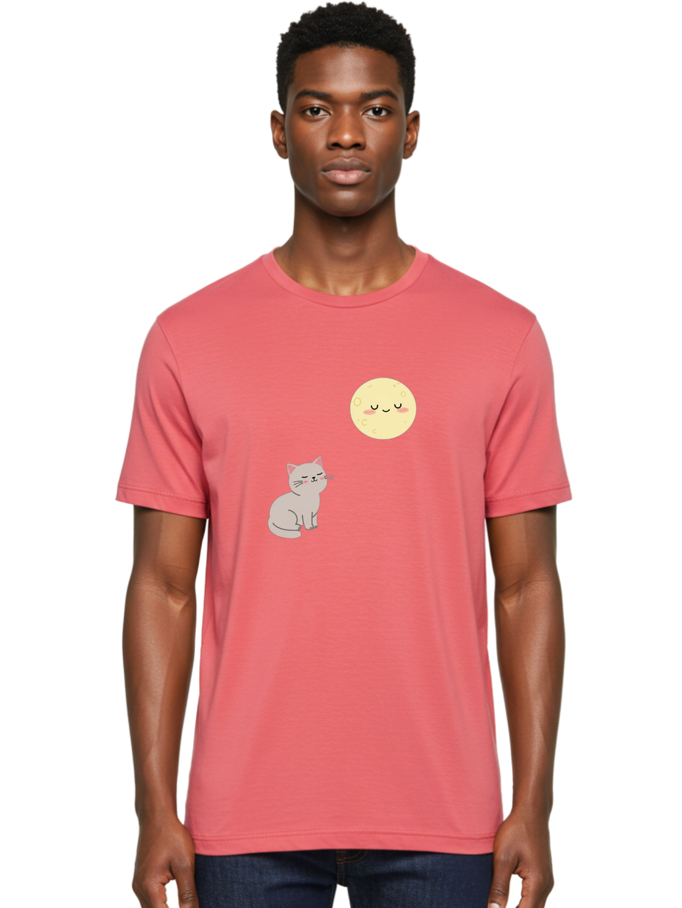 Cat-And-Moon-1 Men'S Graphic Tee, 100% Cotton, Comfortable Casual Summer Wear, Machine Washable, Vintage Camera, Old Camera, Antique Camera, Black Camera, Classic Photography, Photography Equipment, Nostalgic Device, Film Camera, Camera Art Bai623