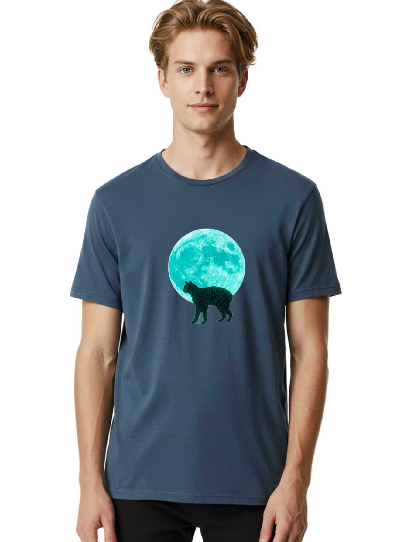 Cat-And-Moon-2 Men'S Graphic Tee, 100% Cotton, Comfortable Casual Summer Wear, Machine Washable, Vintage Camera, Old Camera, Antique Camera, Black Camera, Classic Photography, Photography Equipment, Nostalgic Device, Film Camera, Camera Art Bai624