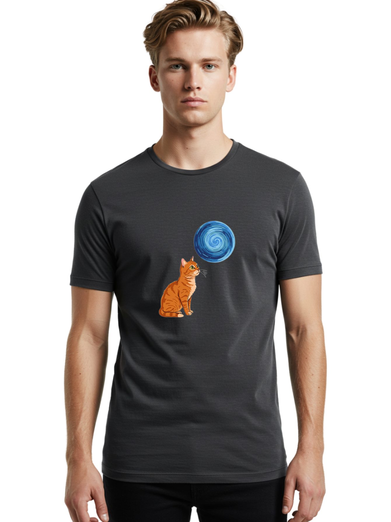 Cat-And-Swirl Men'S Graphic Tee, 100% Cotton, Comfortable Casual Summer Wear, Machine Washable, Vintage Camera, Old Camera, Antique Camera, Black Camera, Classic Photography, Photography Equipment, Nostalgic Device, Film Camera, Camera Art Bai627