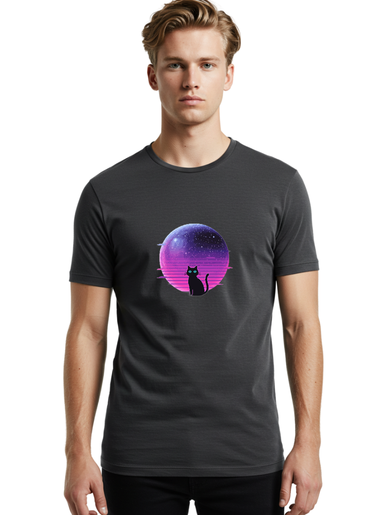 Cat-In-Retro-Sunset Men'S Graphic Tee, 100% Cotton, Comfortable Casual Summer Wear, Machine Washable, Vintage Camera, Old Camera, Antique Camera, Black Camera, Classic Photography, Photography Equipment, Nostalgic Device, Film Camera, Bai631