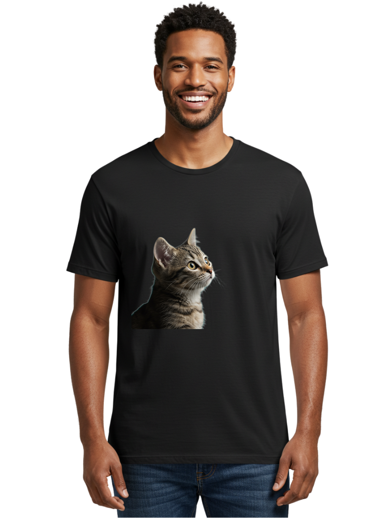 Cat-Looking-Up Men'S Graphic Tee, 100% Cotton, Comfortable Casual Summer Wear, Machine Washable, Vintage Camera, Old Camera, Antique Camera, Black Camera, Classic Photography, Photography Equipment, Nostalgic Device, Film Camera, Camera Art Bai633
