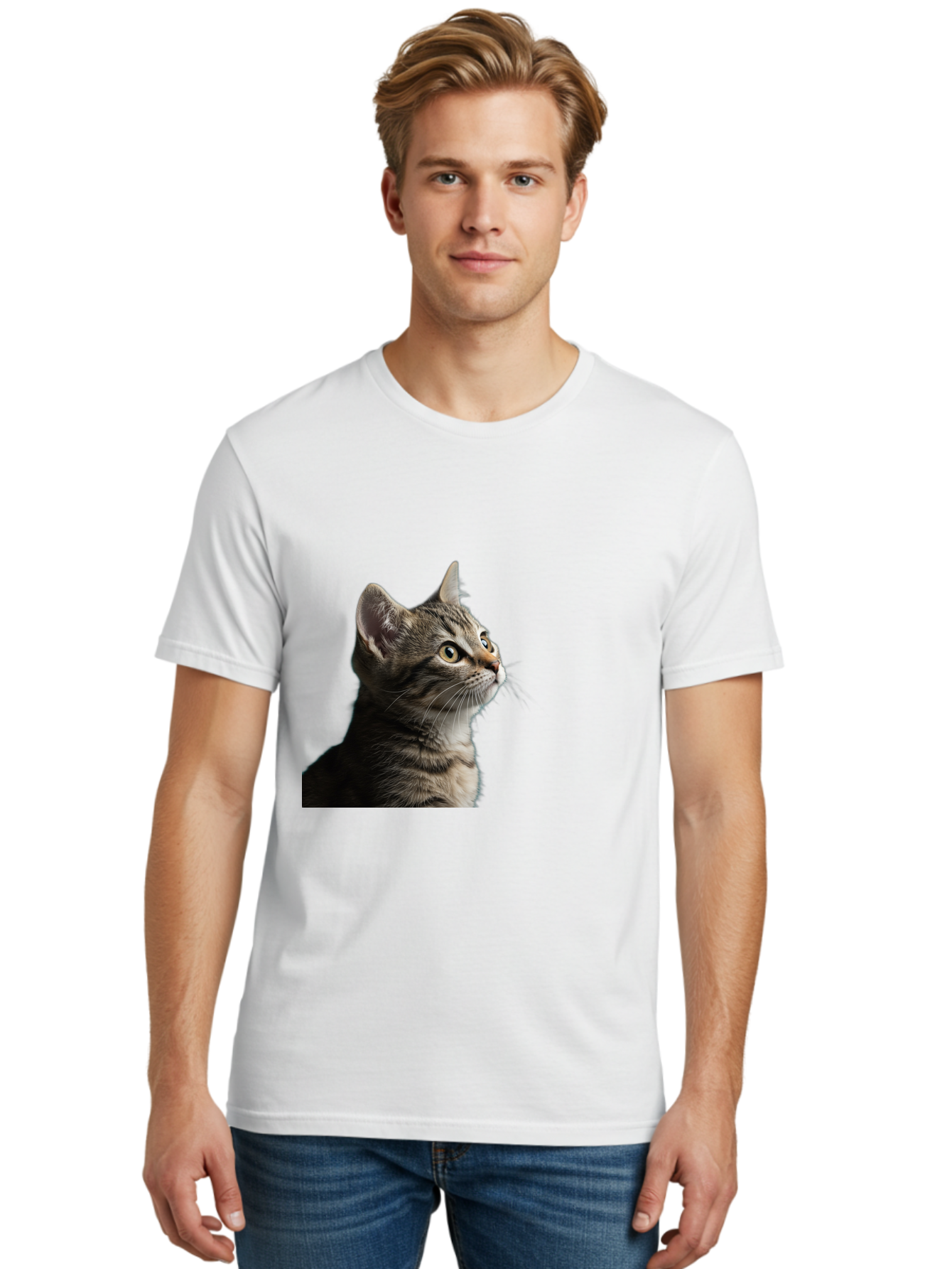 Cat-Looking-Up Men'S Graphic Tee, 100% Cotton, Comfortable Casual Summer Wear, Machine Washable, Vintage Camera, Old Camera, Antique Camera, Black Camera, Classic Photography, Photography Equipment, Nostalgic Device, Film Camera, Camera Art Bai633