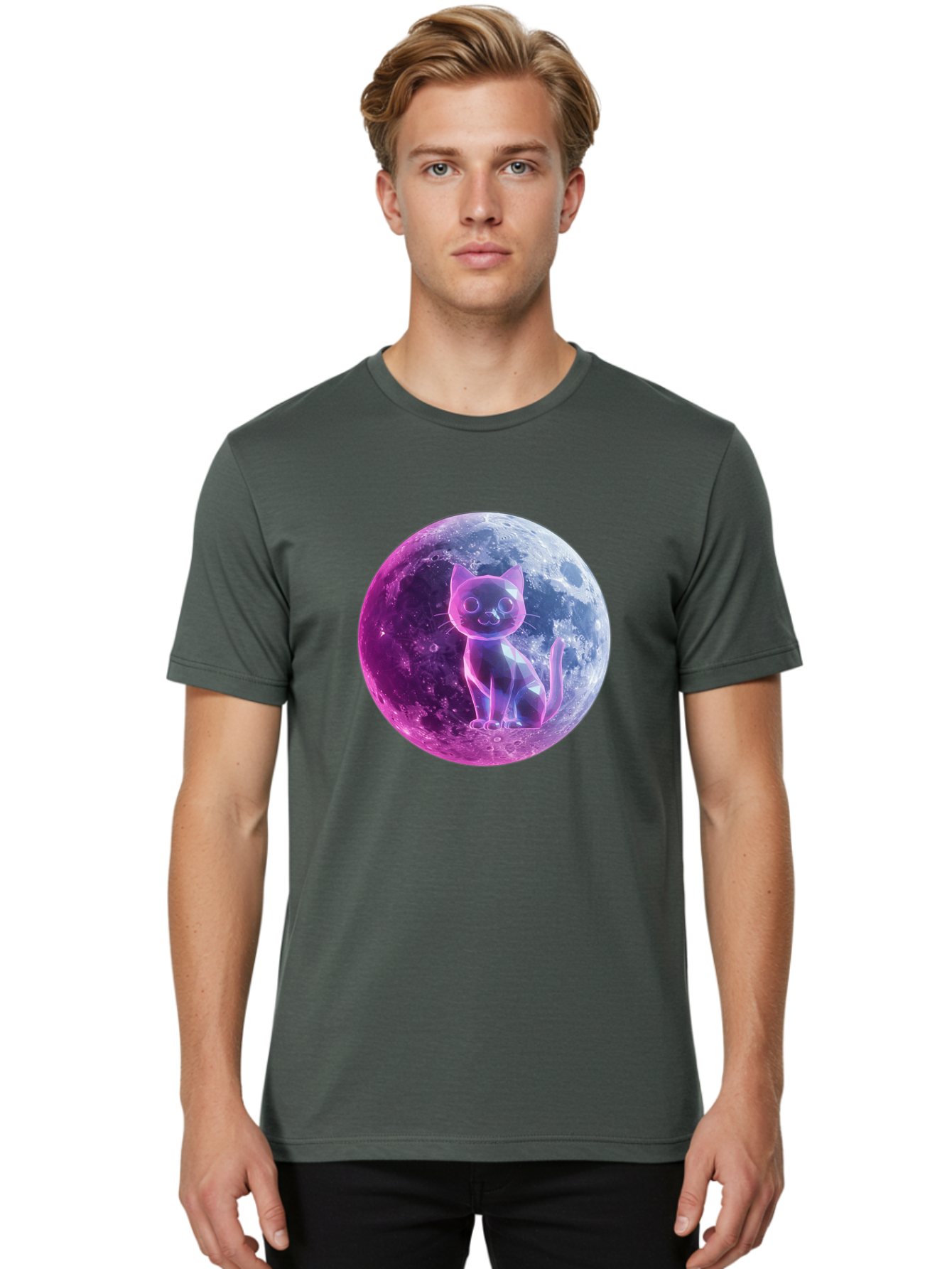 Cat-On-The-Moon-1 Men'S Graphic Tee, 100% Cotton, Comfortable Casual Summer Wear, Machine Washable, Vintage Camera, Old Camera, Antique Camera, Black Camera, Classic Photography, Photography Equipment, Nostalgic Device, Film Camera, Camera Art Bai638