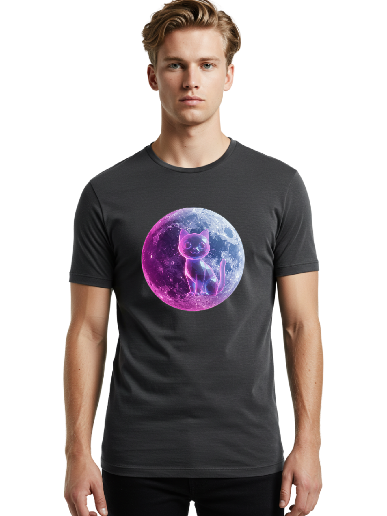 Cat-On-The-Moon-1 Men'S Graphic Tee, 100% Cotton, Comfortable Casual Summer Wear, Machine Washable, Vintage Camera, Old Camera, Antique Camera, Black Camera, Classic Photography, Photography Equipment, Nostalgic Device, Film Camera, Camera Art Bai638