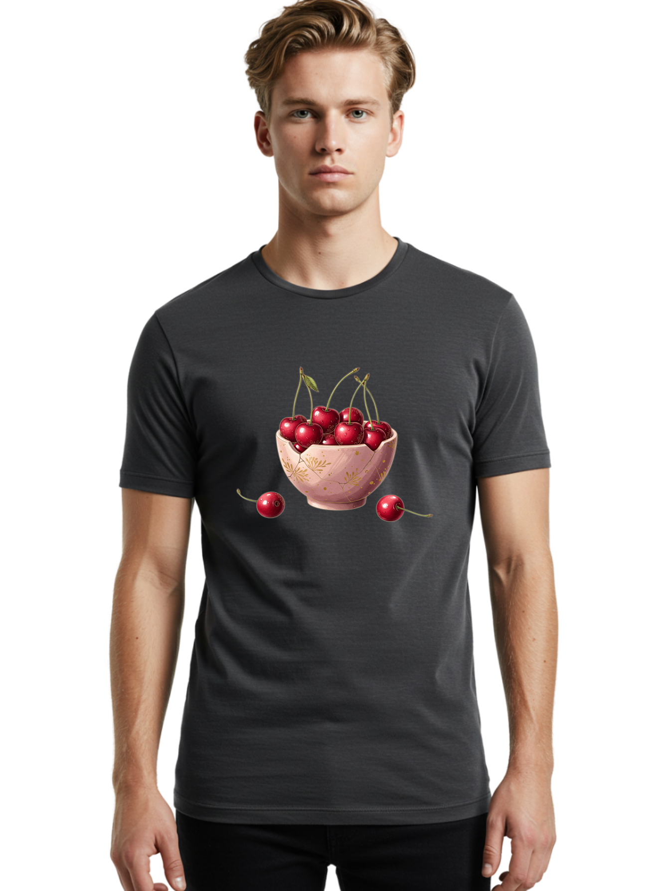 Cherries-In-Bowl-16 Men'S Graphic Tee, 100% Cotton, Comfortable Casual Summer Wear, Machine Washable, Vintage Camera, Old Camera, Antique Camera, Black Camera, Classic Photography, Photography Equipment, Nostalgic Device, Film Camera, Bai680