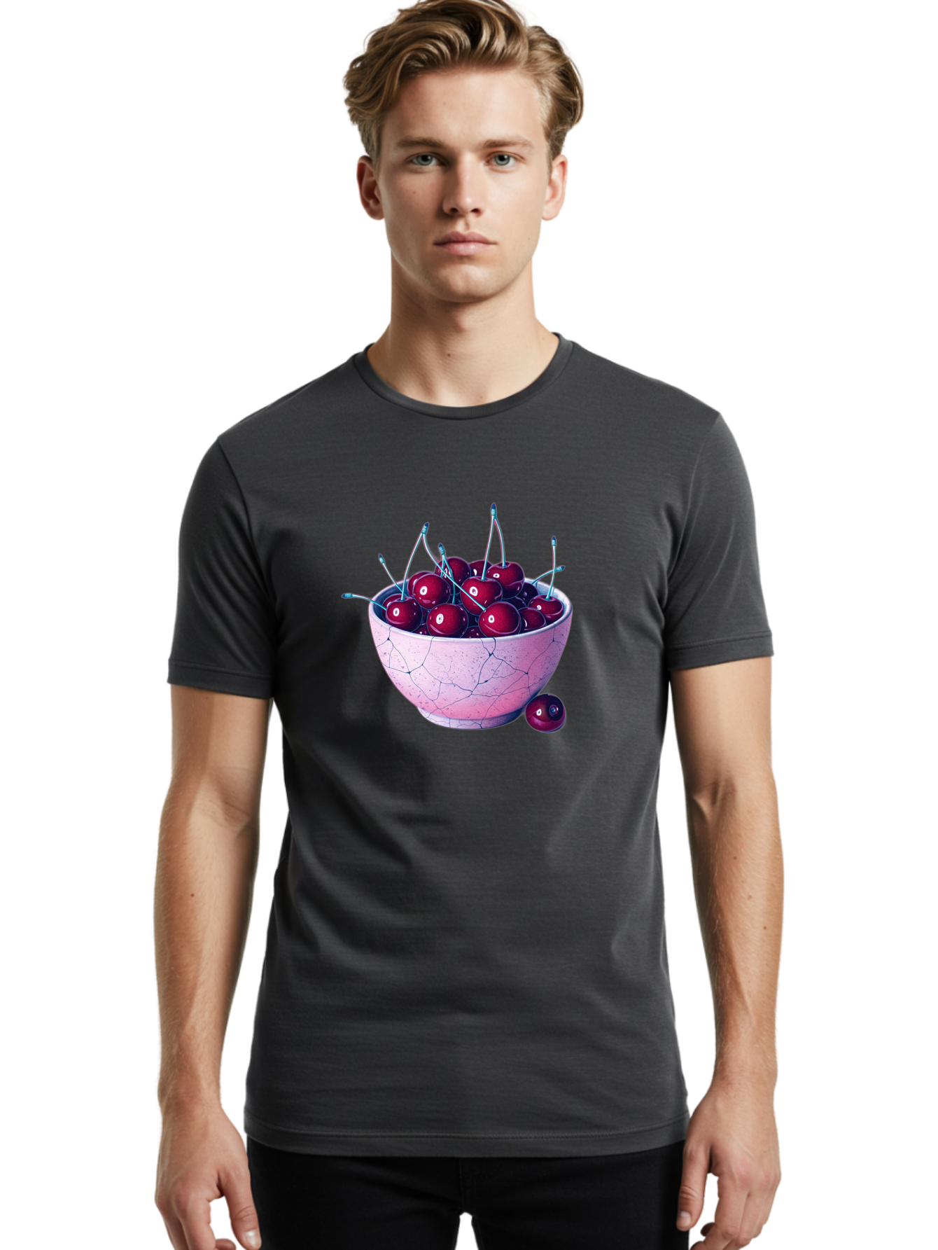 Cracked-Bowl-Of-Cherries Men'S Graphic Tee, 100% Cotton, Comfortable Casual Summer Wear, Machine Washable, Vintage Camera, Old Camera, Antique Camera, Black Camera, Classic Photography, Photography Equipment, Nostalgic Device, Film Camera, Bai743