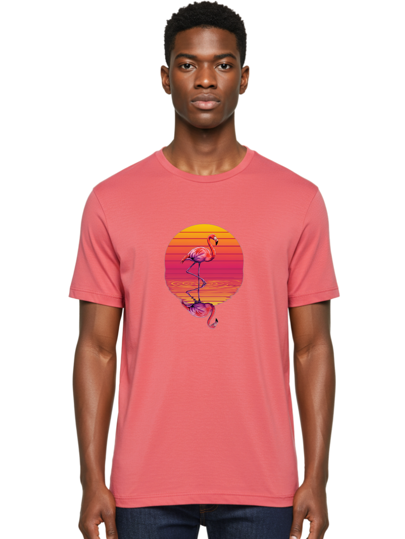 Flamingo-Sunset-1 Men'S Graphic Tee, 100% Cotton, Comfortable Casual Summer Wear, Machine Washable, Vintage Camera, Old Camera, Antique Camera, Black Camera, Classic Photography, Photography Equipment, Nostalgic Device, Film Camera, Camera Art Bai849