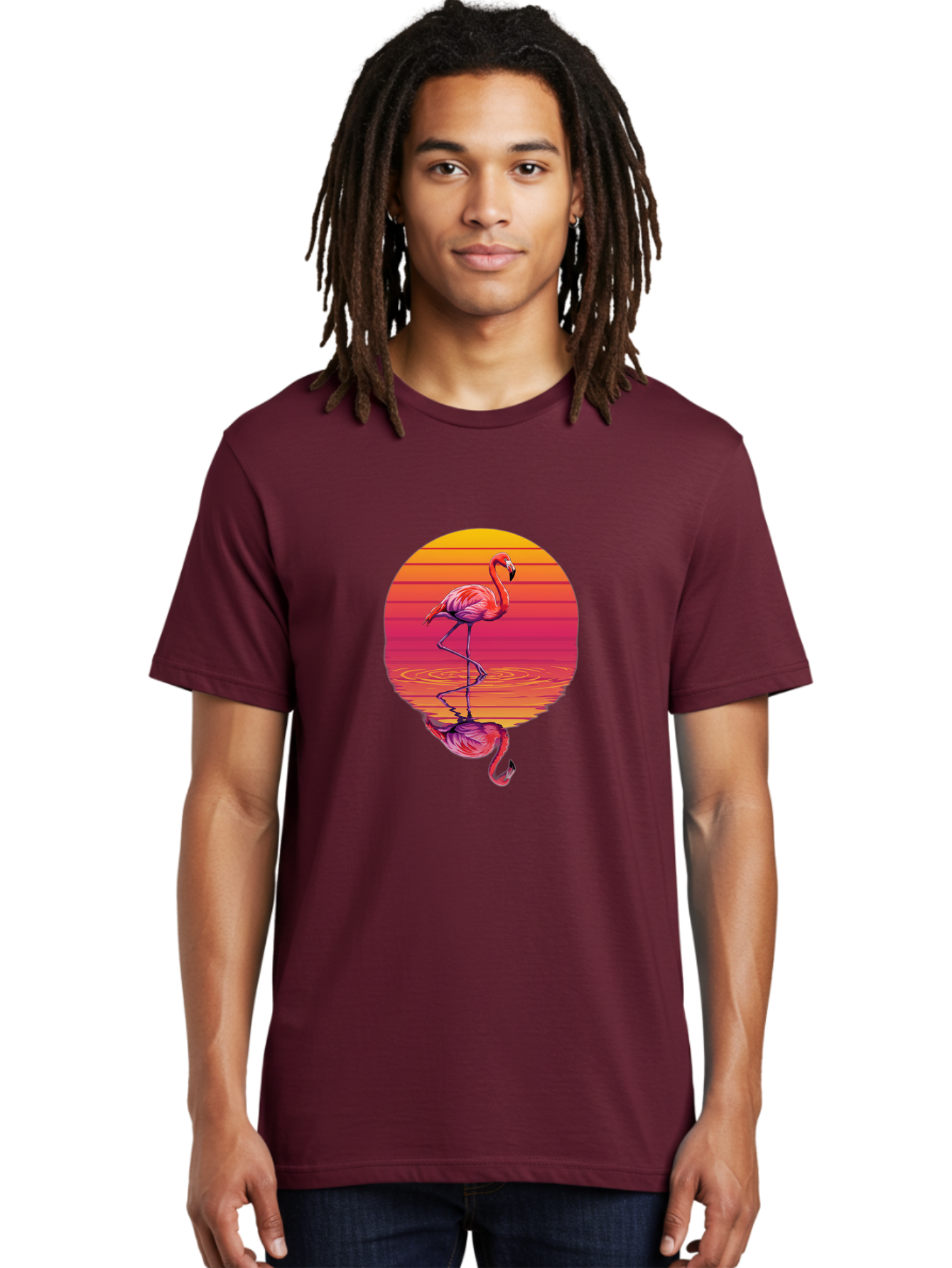 Flamingo-Sunset-1 Men'S Graphic Tee, 100% Cotton, Comfortable Casual Summer Wear, Machine Washable, Vintage Camera, Old Camera, Antique Camera, Black Camera, Classic Photography, Photography Equipment, Nostalgic Device, Film Camera, Camera Art Bai849