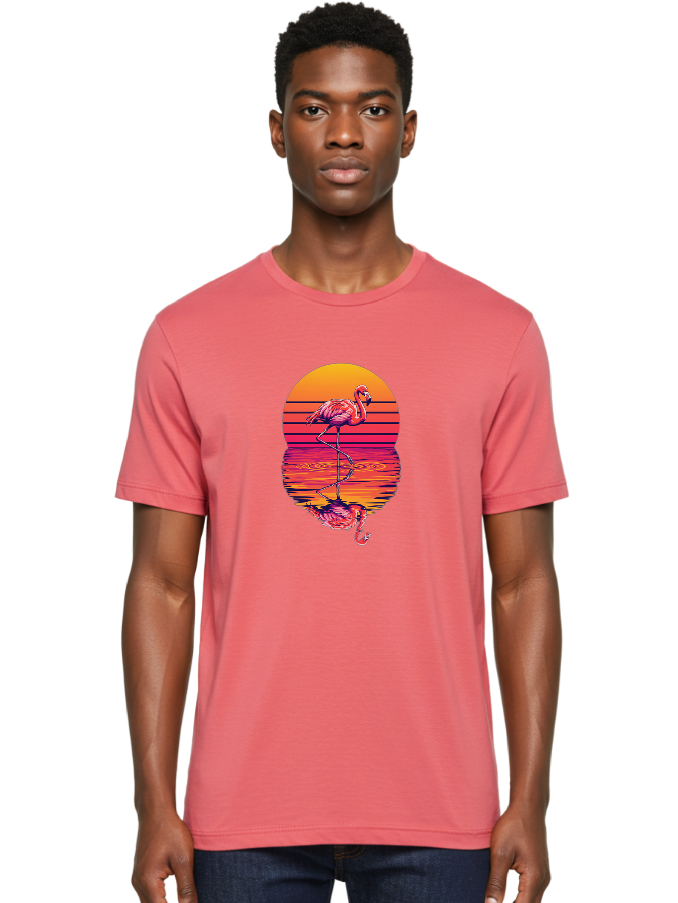 Flamingo-Sunset Men'S Graphic Tee, 100% Cotton, Comfortable Casual Summer Wear, Machine Washable, Vintage Camera, Old Camera, Antique Camera, Black Camera, Classic Photography, Photography Equipment, Nostalgic Device, Film Camera, Camera Art Bai850