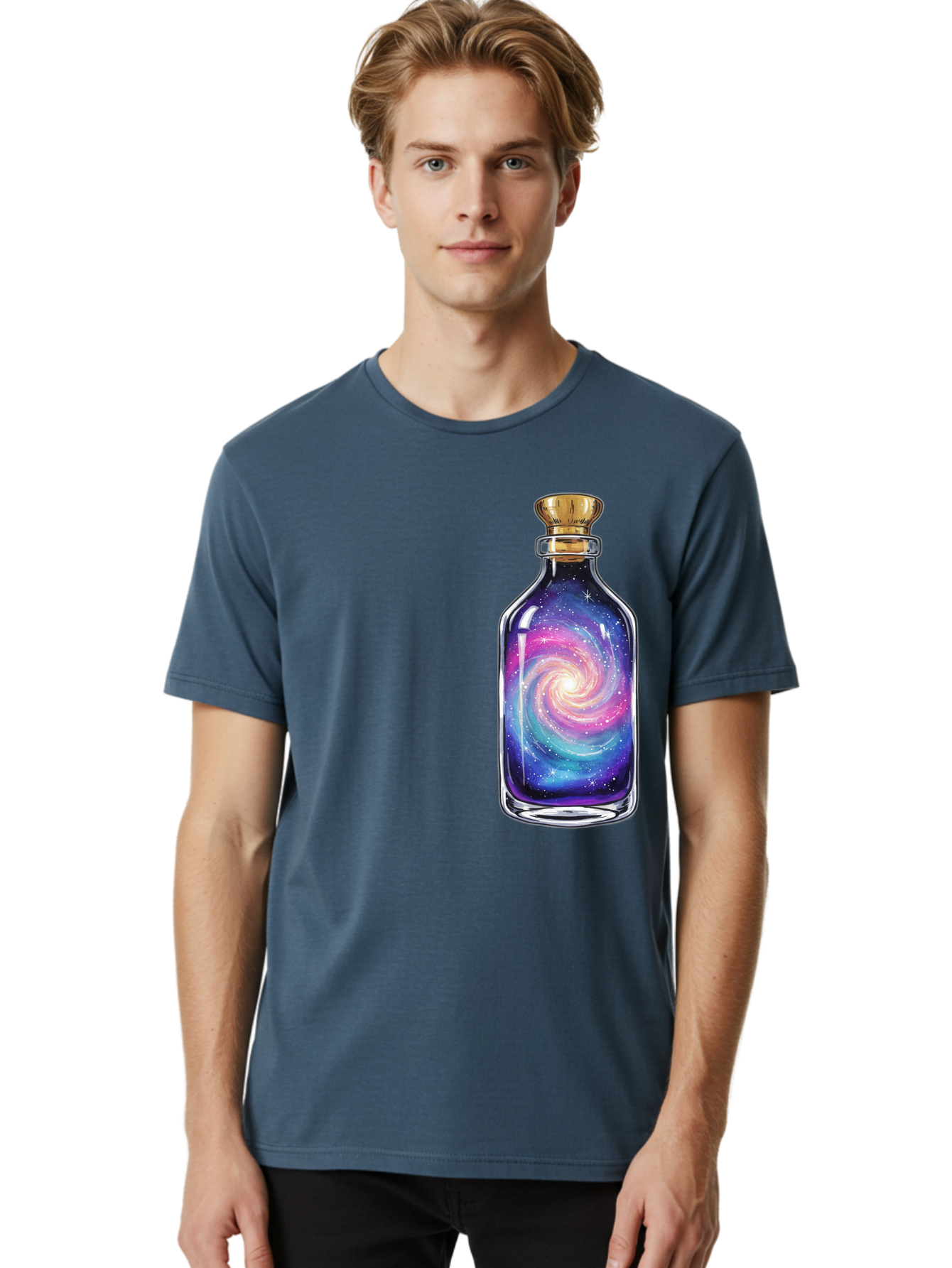 Galaxy-In-Bottle-21 Men'S Graphic Tee, 100% Cotton, Comfortable Casual Summer Wear, Machine Washable, Vintage Camera, Old Camera, Antique Camera, Black Camera, Classic Photography, Photography Equipment, Nostalgic Device, Film Camera, Baj033
