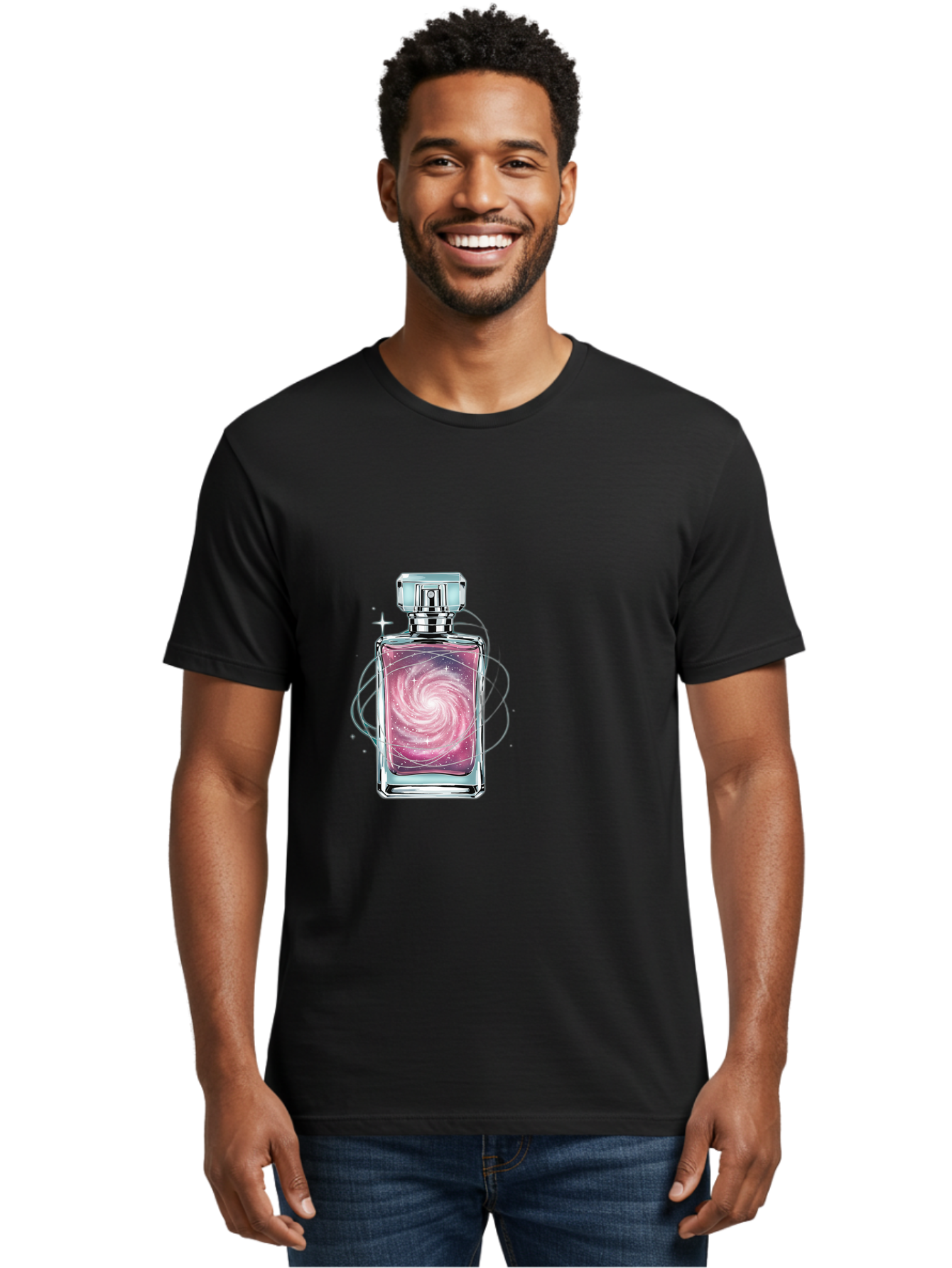 Galaxy-Perfume-Bottle-3 Men'S Graphic Tee, 100% Cotton, Comfortable Casual Summer Wear, Machine Washable, Vintage Camera, Old Camera, Antique Camera, Black Camera, Classic Photography, Photography Equipment, Nostalgic Device, Film Camera, Baj052