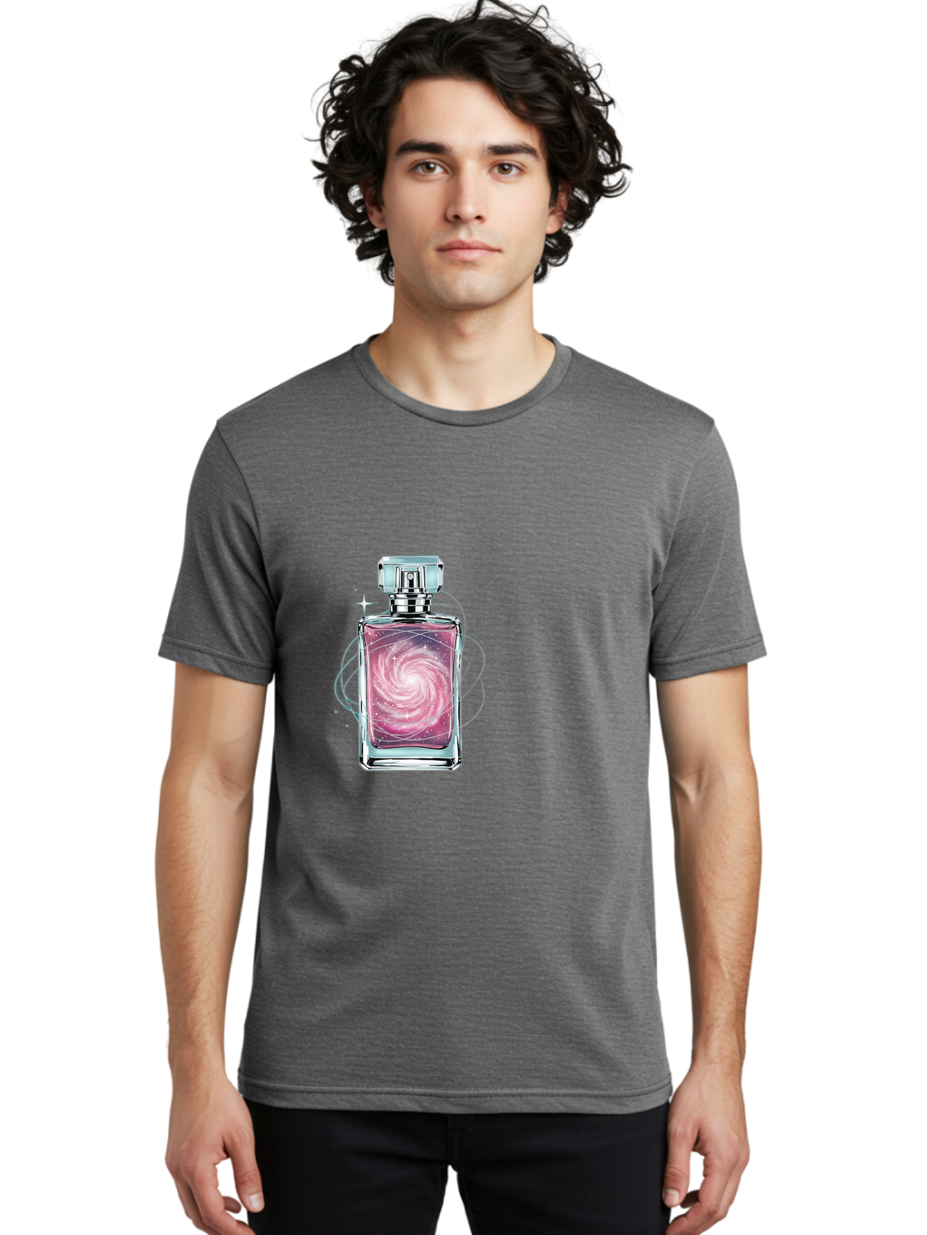 Galaxy-Perfume-Bottle-3 Men'S Graphic Tee, 100% Cotton, Comfortable Casual Summer Wear, Machine Washable, Vintage Camera, Old Camera, Antique Camera, Black Camera, Classic Photography, Photography Equipment, Nostalgic Device, Film Camera, Baj052