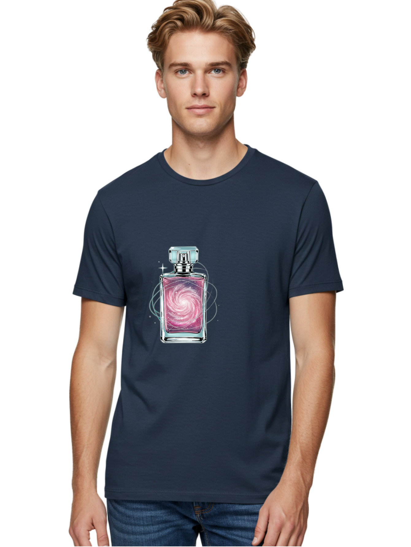 Galaxy-Perfume-Bottle-3 Men'S Graphic Tee, 100% Cotton, Comfortable Casual Summer Wear, Machine Washable, Vintage Camera, Old Camera, Antique Camera, Black Camera, Classic Photography, Photography Equipment, Nostalgic Device, Film Camera, Baj052
