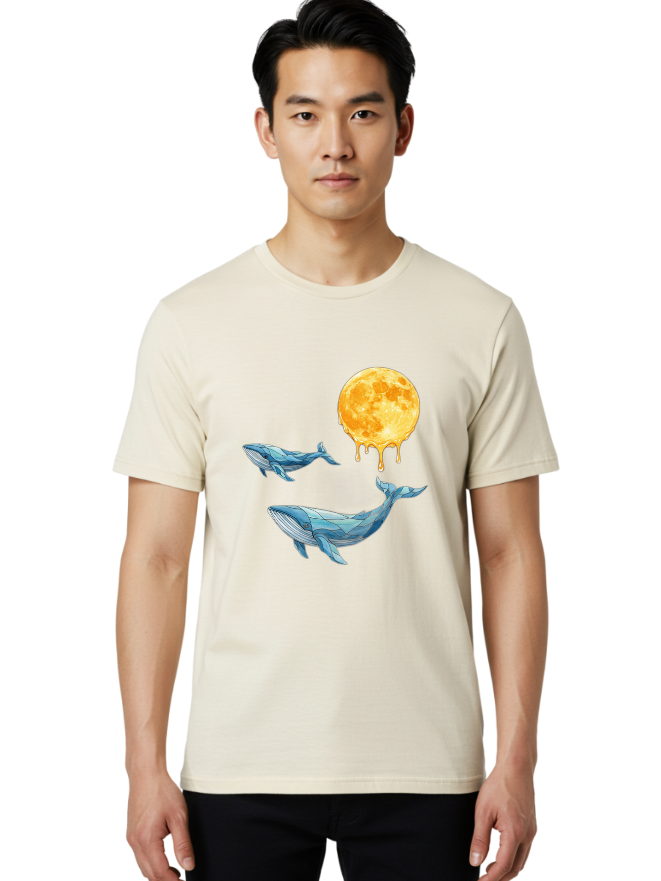 Low-Poly-Whales-Dripping-Moon Men'S Graphic Tee, 100% Cotton, Comfortable Casual Summer Wear, Machine Washable, Vintage Camera, Old Camera, Antique Camera, Black Camera, Classic Photography, Photography Equipment, Nostalgic Device, Baj093