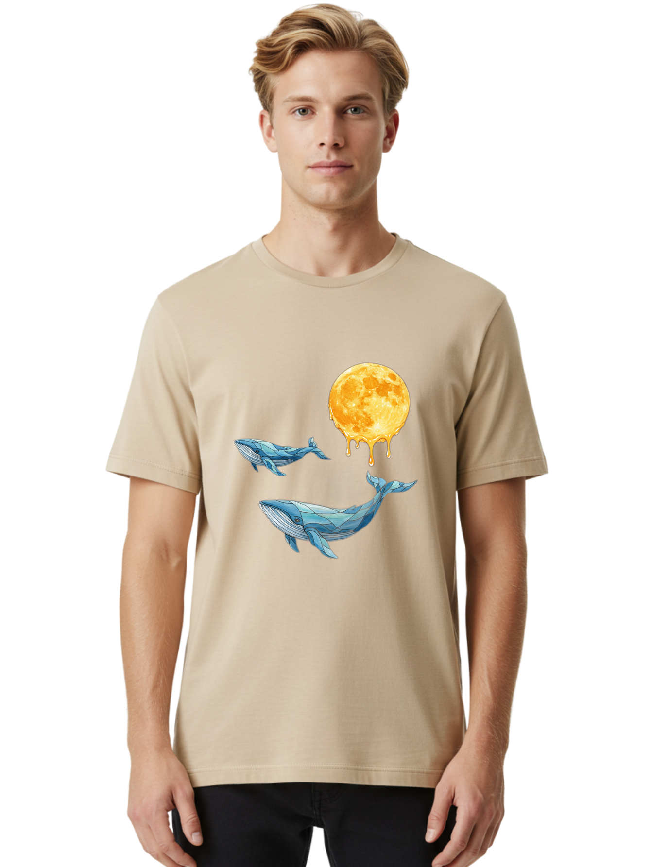 Low-Poly-Whales-Dripping-Moon Men'S Graphic Tee, 100% Cotton, Comfortable Casual Summer Wear, Machine Washable, Vintage Camera, Old Camera, Antique Camera, Black Camera, Classic Photography, Photography Equipment, Nostalgic Device, Baj093