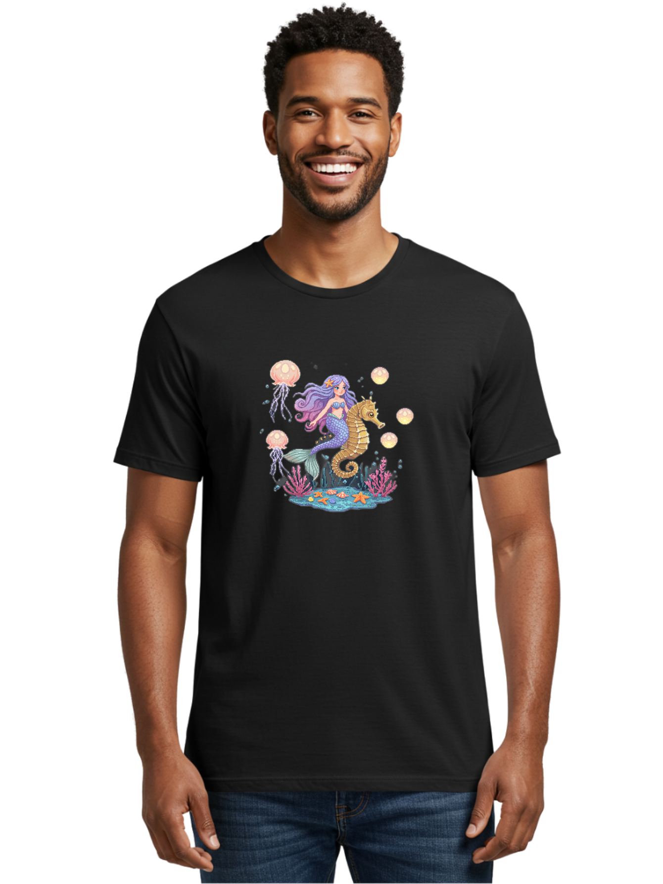 Mermaid-Riding-Seahorse Men'S Graphic Tee, 100% Cotton, Comfortable Casual Summer Wear, Machine Washable, Vintage Camera, Old Camera, Antique Camera, Black Camera, Classic Photography, Photography Equipment, Nostalgic Device, Film Camera, Baj109