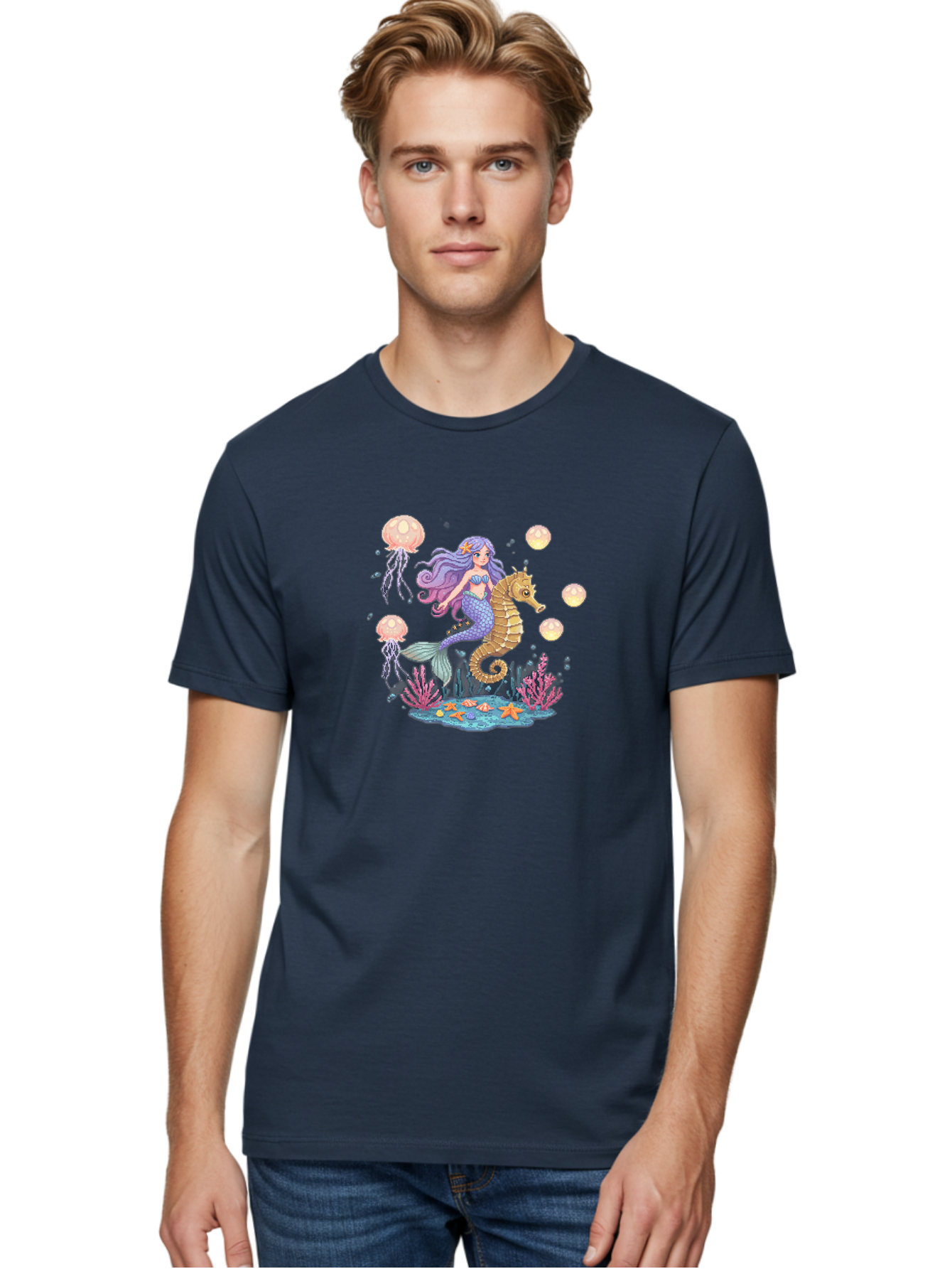 Mermaid-Riding-Seahorse Men'S Graphic Tee, 100% Cotton, Comfortable Casual Summer Wear, Machine Washable, Vintage Camera, Old Camera, Antique Camera, Black Camera, Classic Photography, Photography Equipment, Nostalgic Device, Film Camera, Baj109
