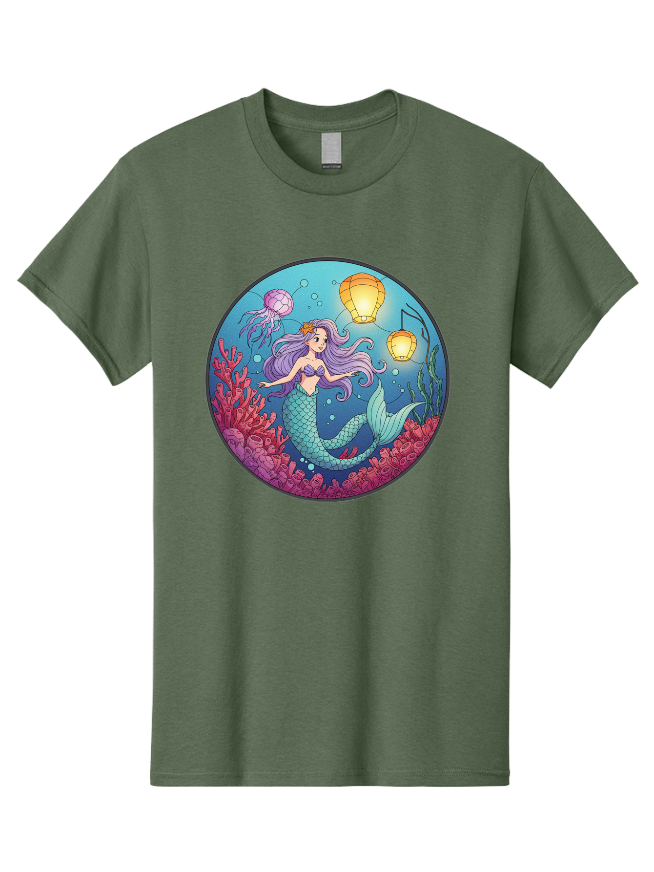 Mermaid-With-Lanterns-1 Men'S Graphic Tee, 100% Cotton, Comfortable Casual Summer Wear, Machine Washable, Vintage Camera, Old Camera, Antique Camera, Black Camera, Classic Photography, Photography Equipment, Nostalgic Device, Film Camera, Baj112