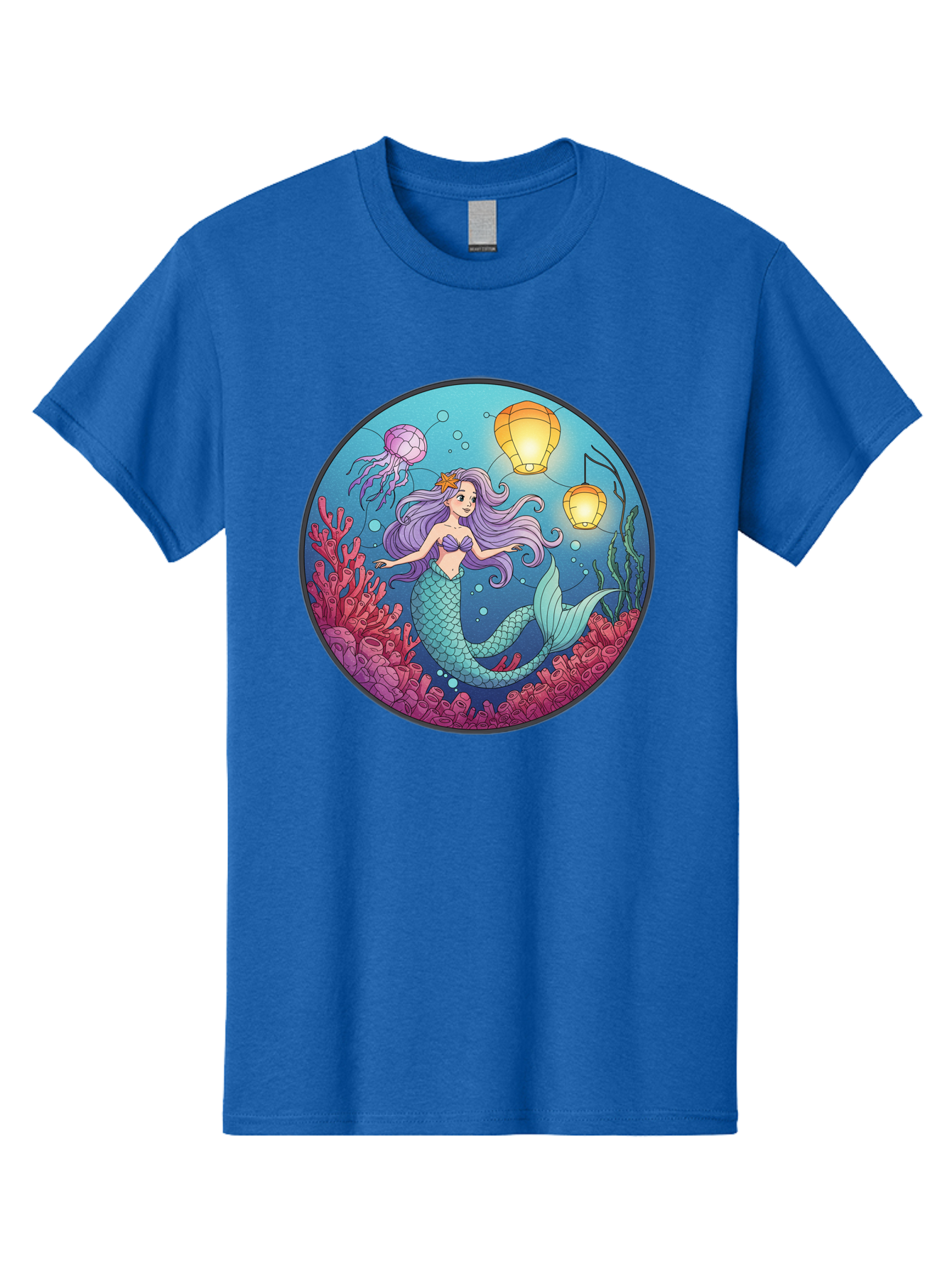Mermaid-With-Lanterns-1 Men'S Graphic Tee, 100% Cotton, Comfortable Casual Summer Wear, Machine Washable, Vintage Camera, Old Camera, Antique Camera, Black Camera, Classic Photography, Photography Equipment, Nostalgic Device, Film Camera, Baj112