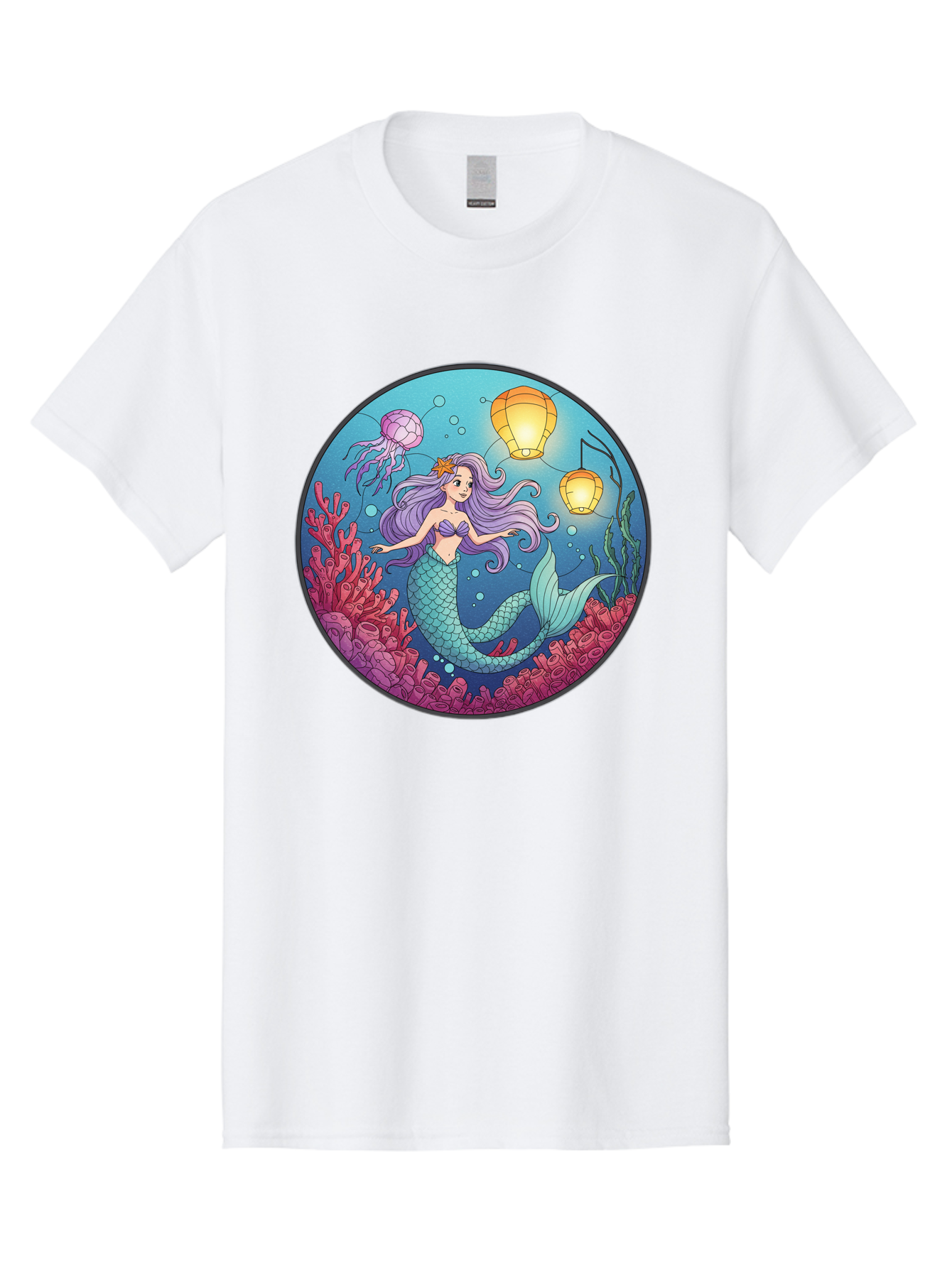 Mermaid-With-Lanterns-1 Men'S Graphic Tee, 100% Cotton, Comfortable Casual Summer Wear, Machine Washable, Vintage Camera, Old Camera, Antique Camera, Black Camera, Classic Photography, Photography Equipment, Nostalgic Device, Film Camera, Baj112