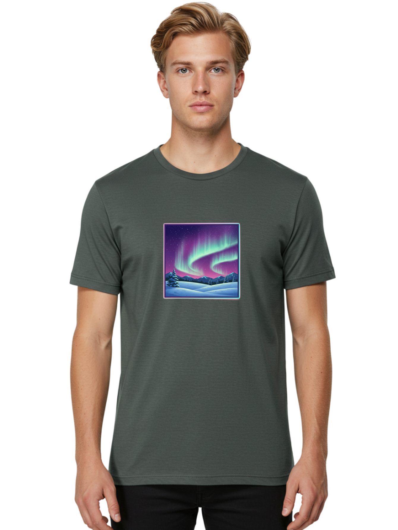 Northern-Lights-2 Men'S Graphic Tee, 100% Cotton, Comfortable Casual Summer Wear, Machine Washable, Vintage Camera, Old Camera, Antique Camera, Black Camera, Classic Photography, Photography Equipment, Nostalgic Device, Film Camera, Camera Art Baj127