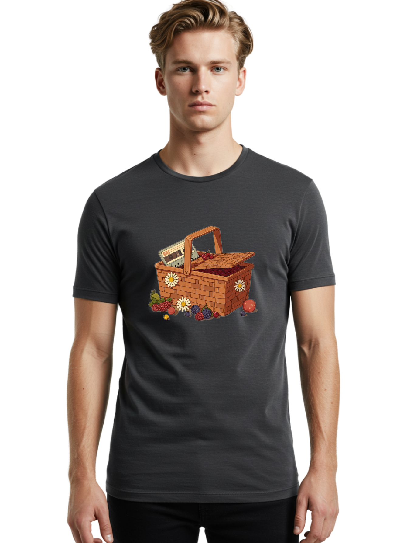 Ohl-Cassette-Picnic-Basket Men'S Graphic Tee, 100% Cotton, Comfortable Casual Summer Wear, Machine Washable, Vintage Camera, Old Camera, Antique Camera, Black Camera, Classic Photography, Photography Equipment, Nostalgic Device, Film Camera, Baj130