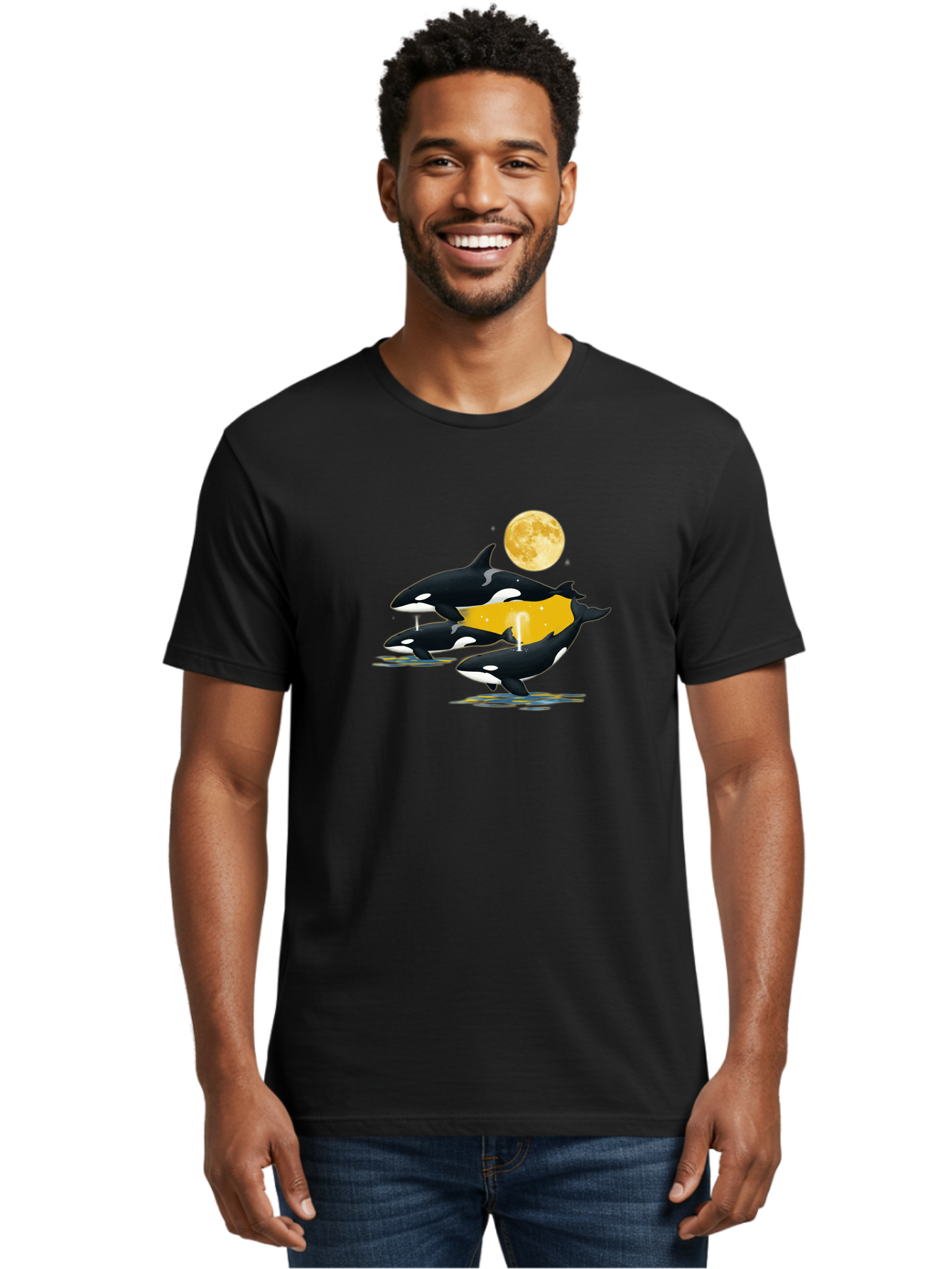 Orcas-Under-Moon Men'S Graphic Tee, 100% Cotton, Comfortable Casual Summer Wear, Machine Washable, Vintage Camera, Old Camera, Antique Camera, Black Camera, Classic Photography, Photography Equipment, Nostalgic Device, Film Camera, Camera Art Baj138
