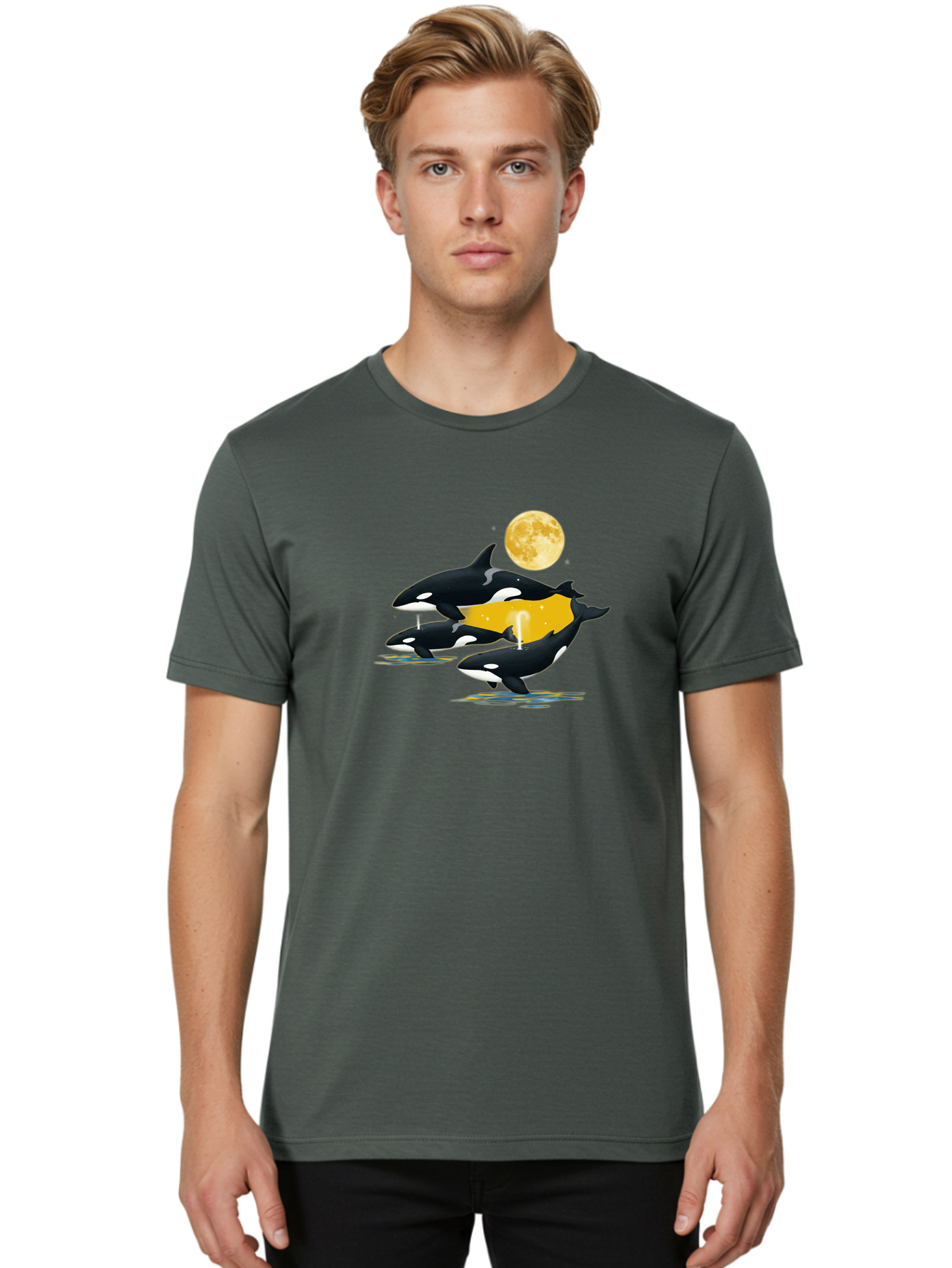 Orcas-Under-Moon Men'S Graphic Tee, 100% Cotton, Comfortable Casual Summer Wear, Machine Washable, Vintage Camera, Old Camera, Antique Camera, Black Camera, Classic Photography, Photography Equipment, Nostalgic Device, Film Camera, Camera Art Baj138