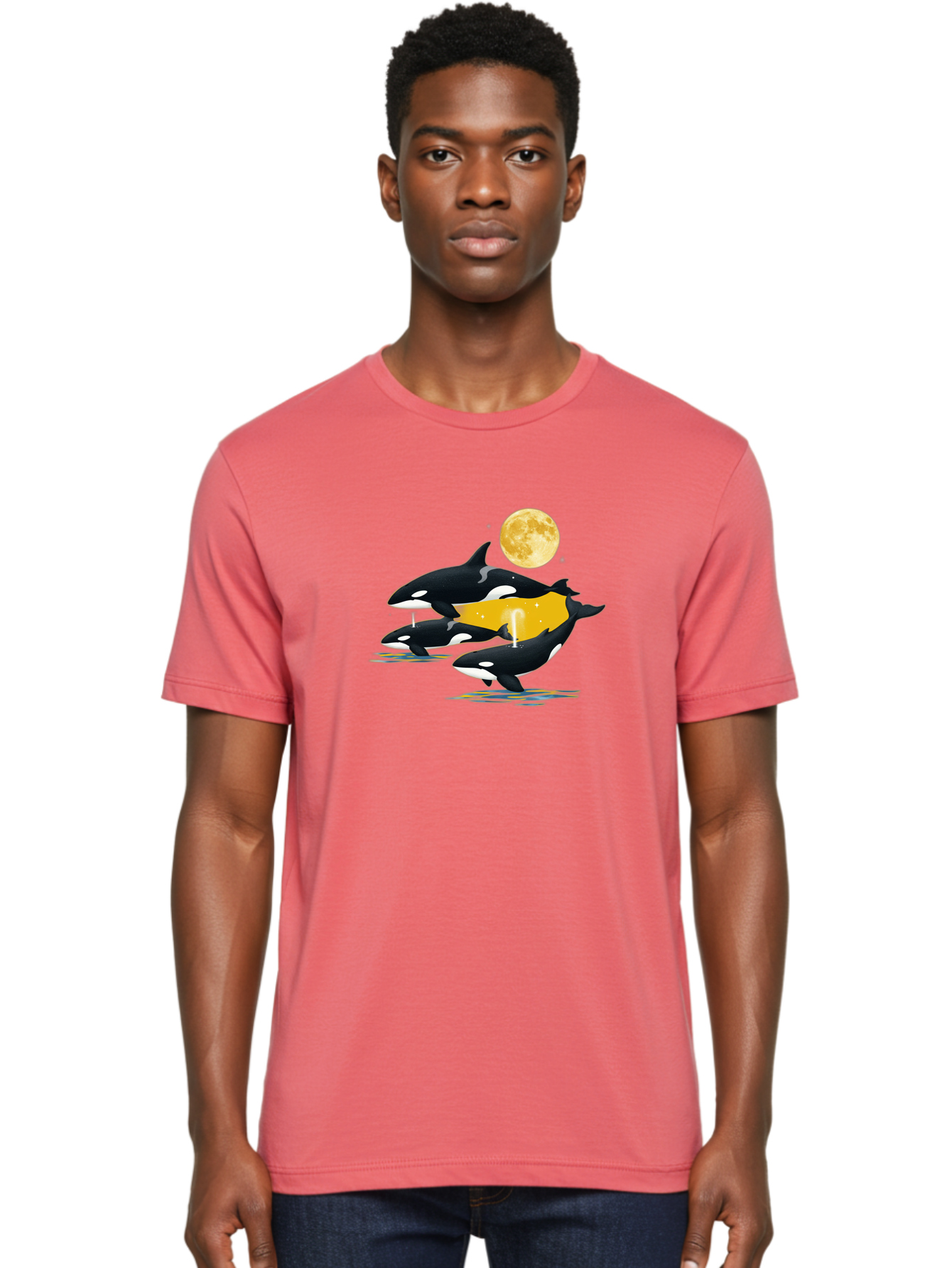 Orcas-Under-Moon Men'S Graphic Tee, 100% Cotton, Comfortable Casual Summer Wear, Machine Washable, Vintage Camera, Old Camera, Antique Camera, Black Camera, Classic Photography, Photography Equipment, Nostalgic Device, Film Camera, Camera Art Baj138