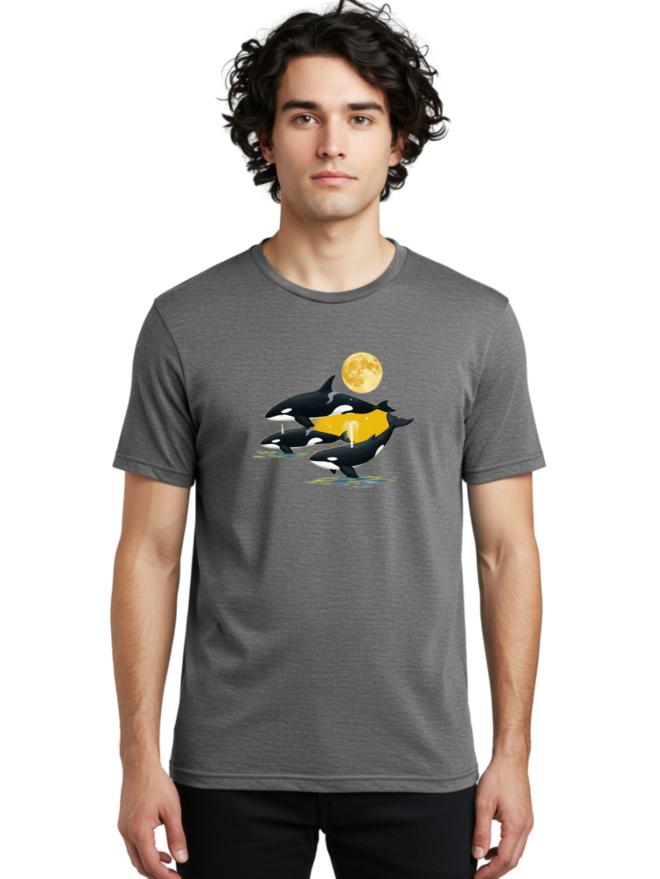 Orcas-Under-Moon Men'S Graphic Tee, 100% Cotton, Comfortable Casual Summer Wear, Machine Washable, Vintage Camera, Old Camera, Antique Camera, Black Camera, Classic Photography, Photography Equipment, Nostalgic Device, Film Camera, Camera Art Baj138