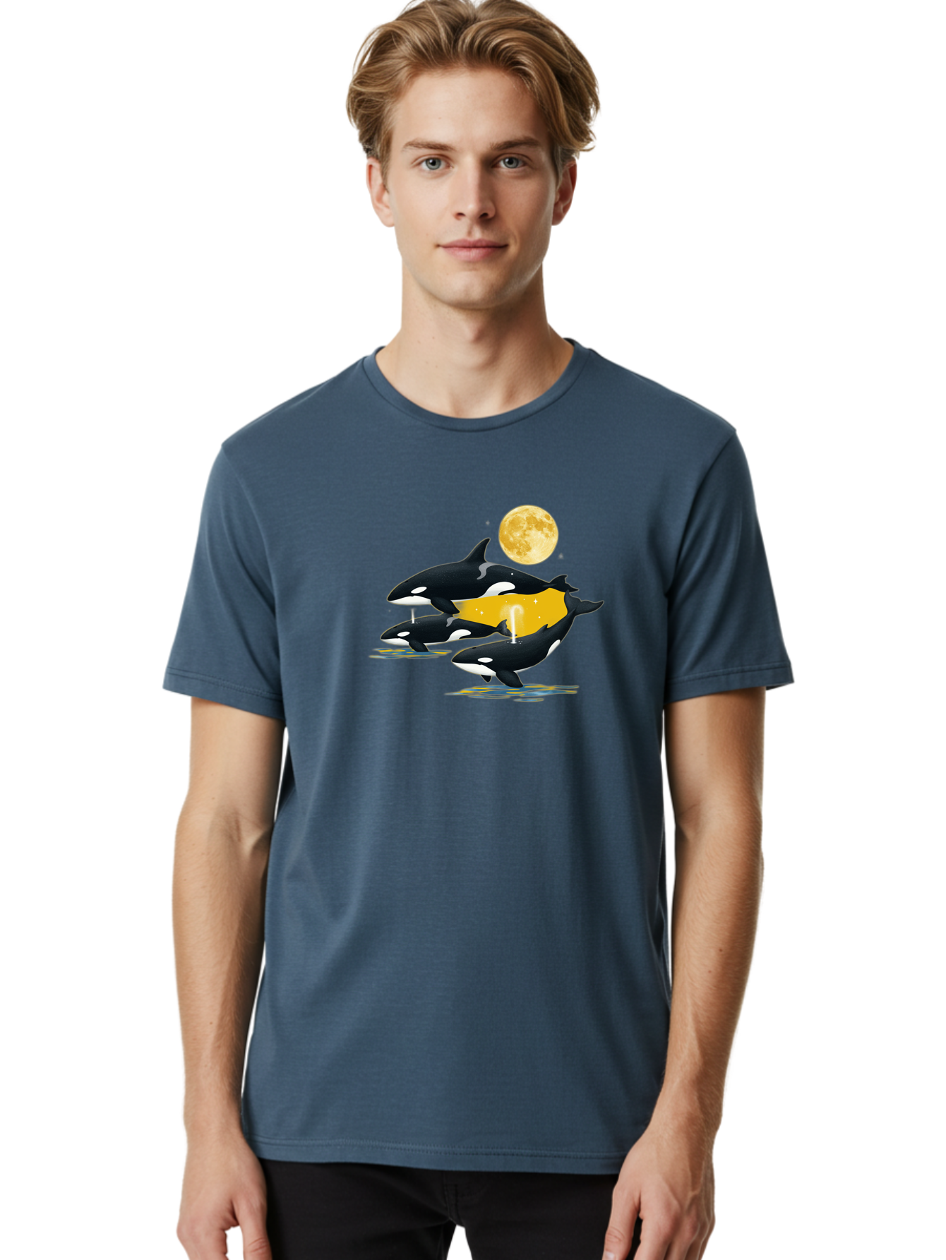 Orcas-Under-Moon Men'S Graphic Tee, 100% Cotton, Comfortable Casual Summer Wear, Machine Washable, Vintage Camera, Old Camera, Antique Camera, Black Camera, Classic Photography, Photography Equipment, Nostalgic Device, Film Camera, Camera Art Baj138