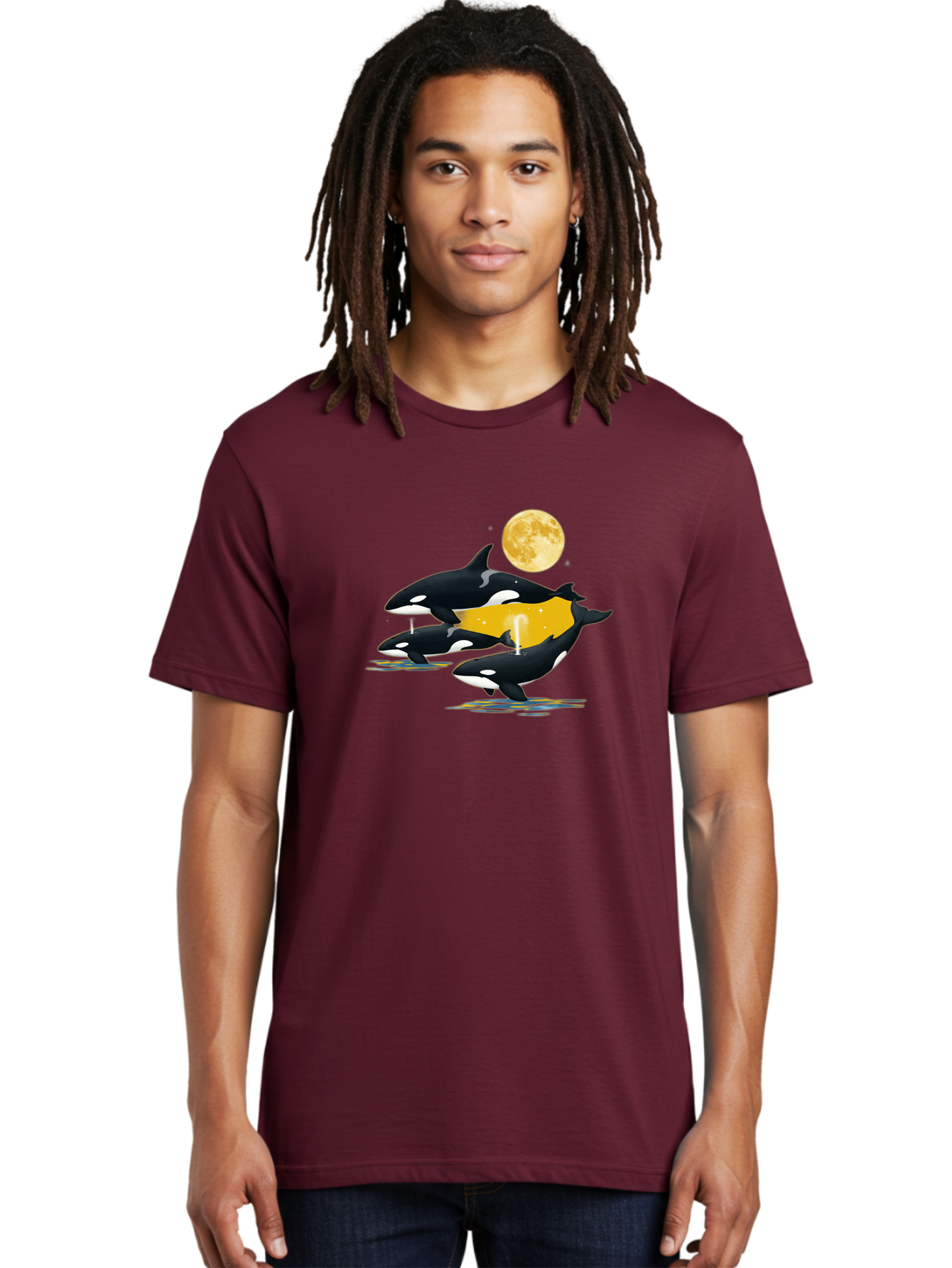 Orcas-Under-Moon Men'S Graphic Tee, 100% Cotton, Comfortable Casual Summer Wear, Machine Washable, Vintage Camera, Old Camera, Antique Camera, Black Camera, Classic Photography, Photography Equipment, Nostalgic Device, Film Camera, Camera Art Baj138