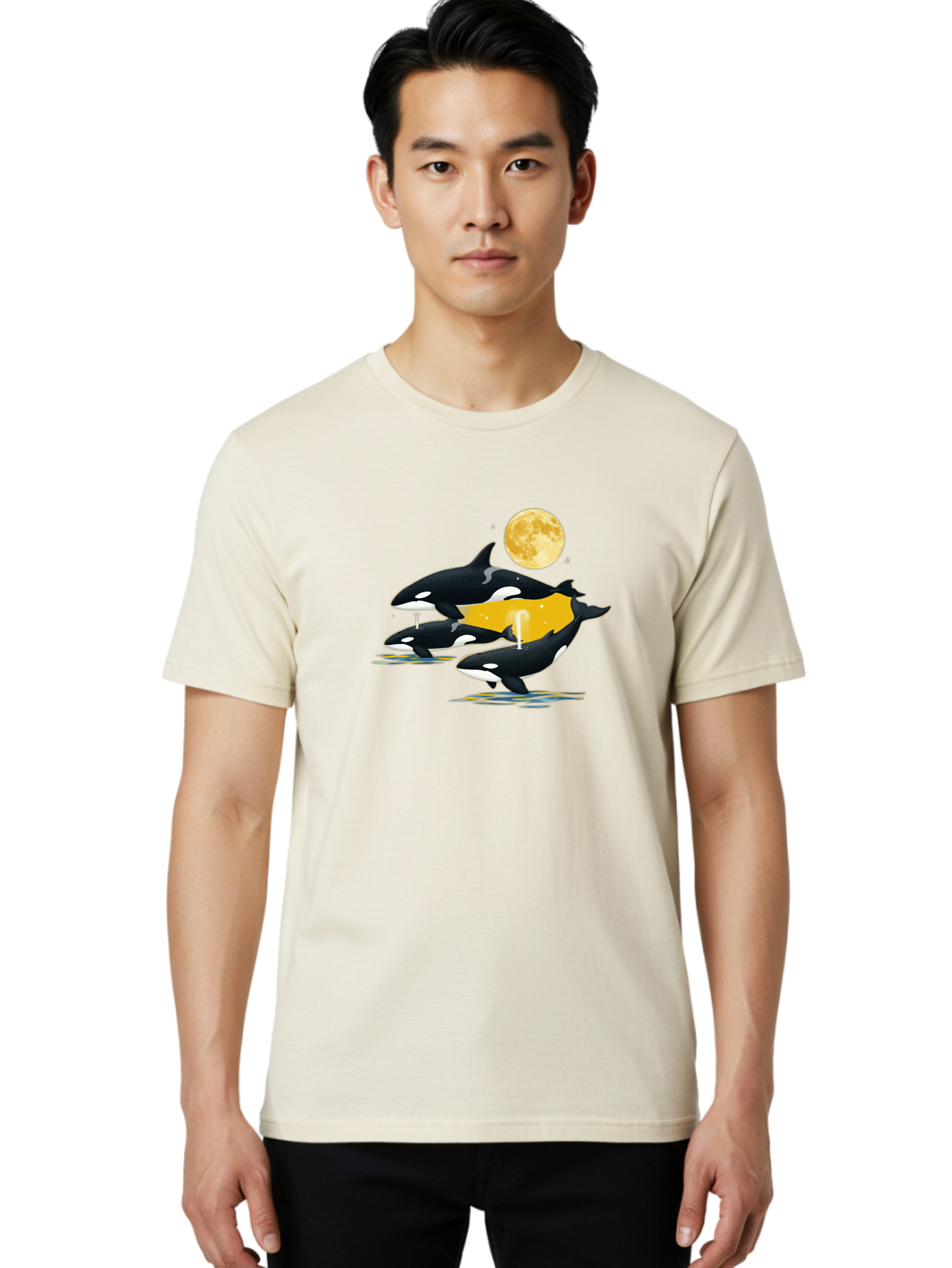 Orcas-Under-Moon Men'S Graphic Tee, 100% Cotton, Comfortable Casual Summer Wear, Machine Washable, Vintage Camera, Old Camera, Antique Camera, Black Camera, Classic Photography, Photography Equipment, Nostalgic Device, Film Camera, Camera Art Baj138