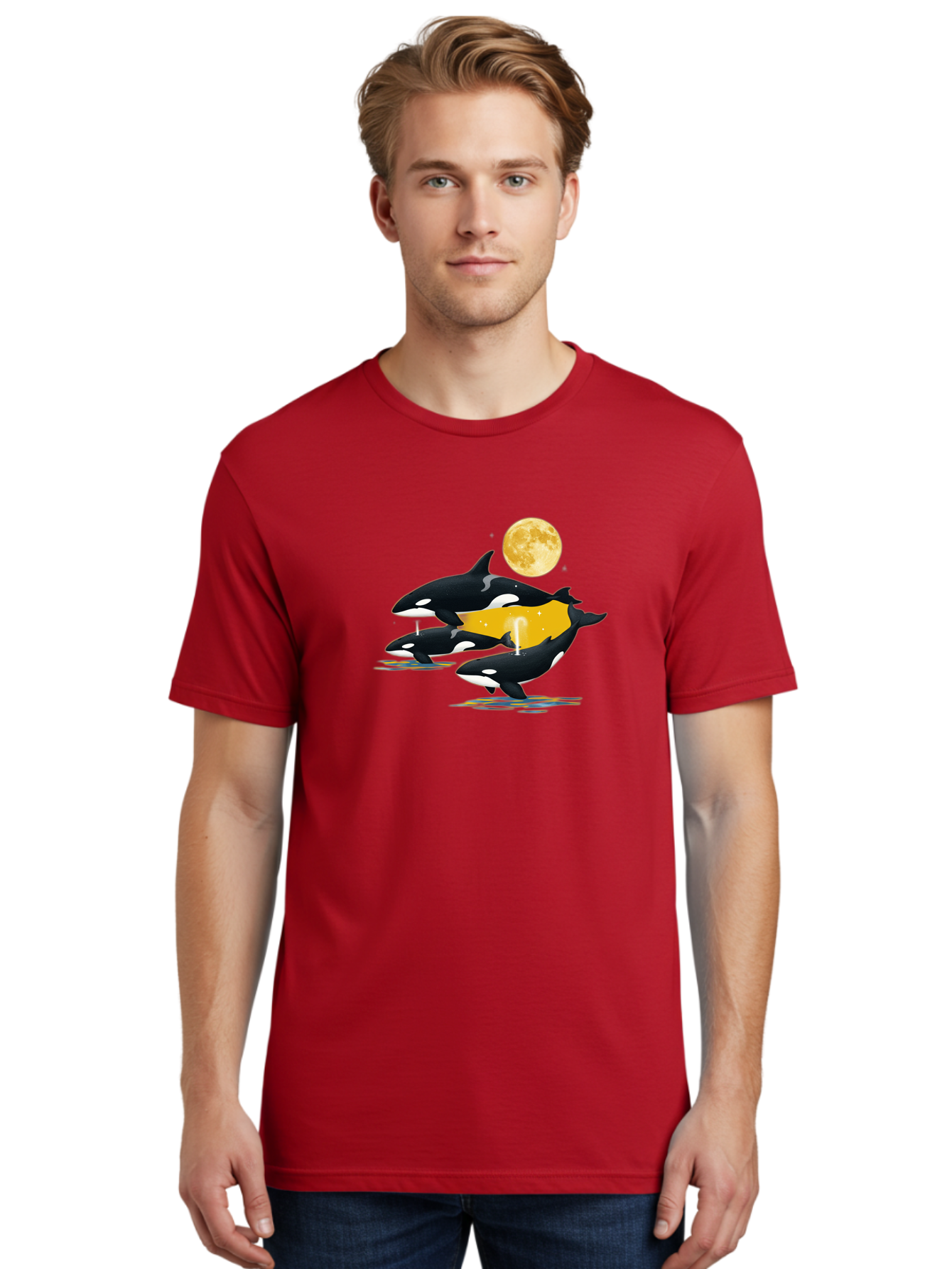 Orcas-Under-Moon Men'S Graphic Tee, 100% Cotton, Comfortable Casual Summer Wear, Machine Washable, Vintage Camera, Old Camera, Antique Camera, Black Camera, Classic Photography, Photography Equipment, Nostalgic Device, Film Camera, Camera Art Baj138