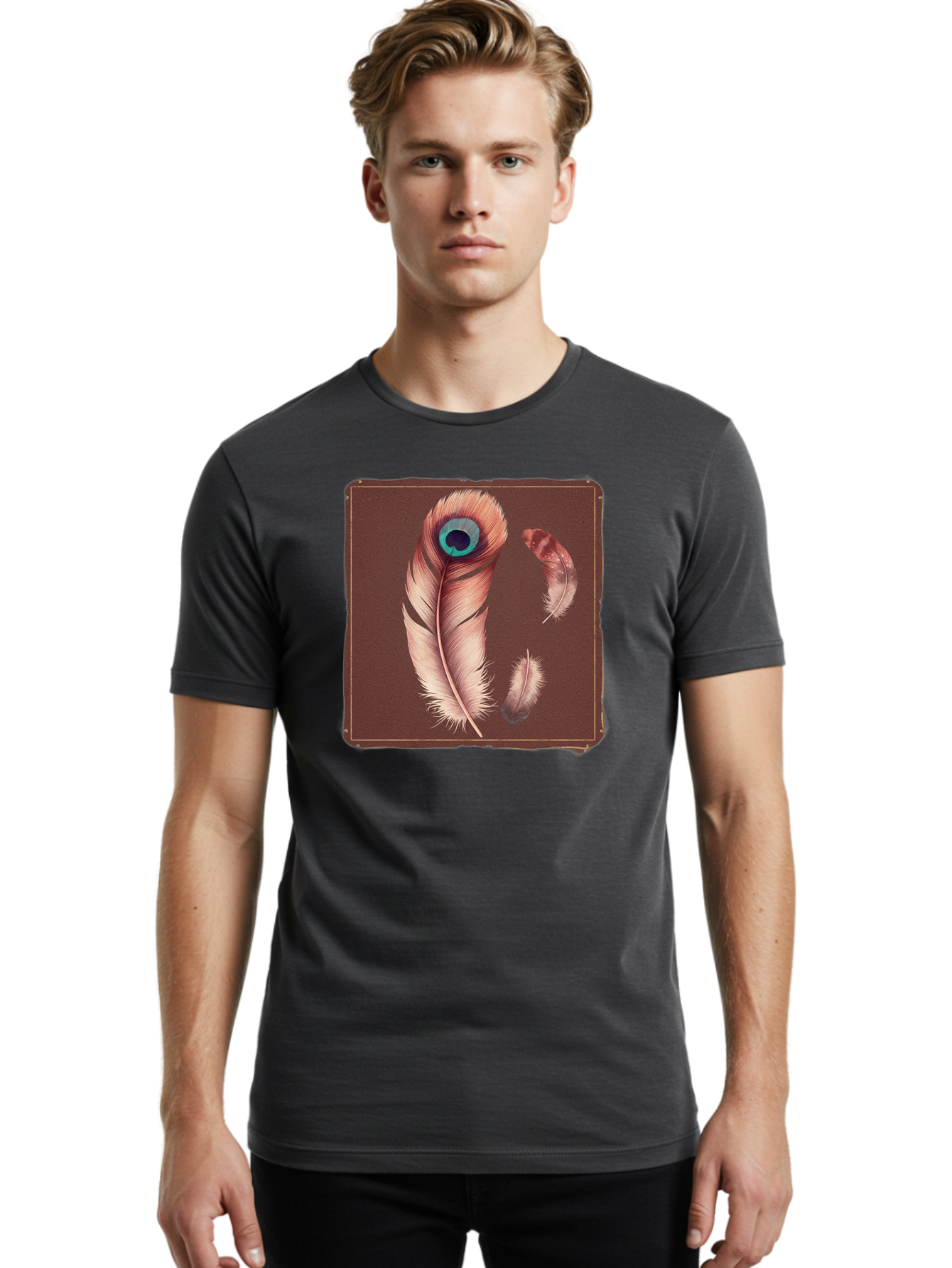 Peacock-Feathers-5 Men'S Graphic Tee, 100% Cotton, Comfortable Casual Summer Wear, Machine Washable, Vintage Camera, Old Camera, Antique Camera, Black Camera, Classic Photography, Photography Equipment, Nostalgic Device, Film Camera, Baj155